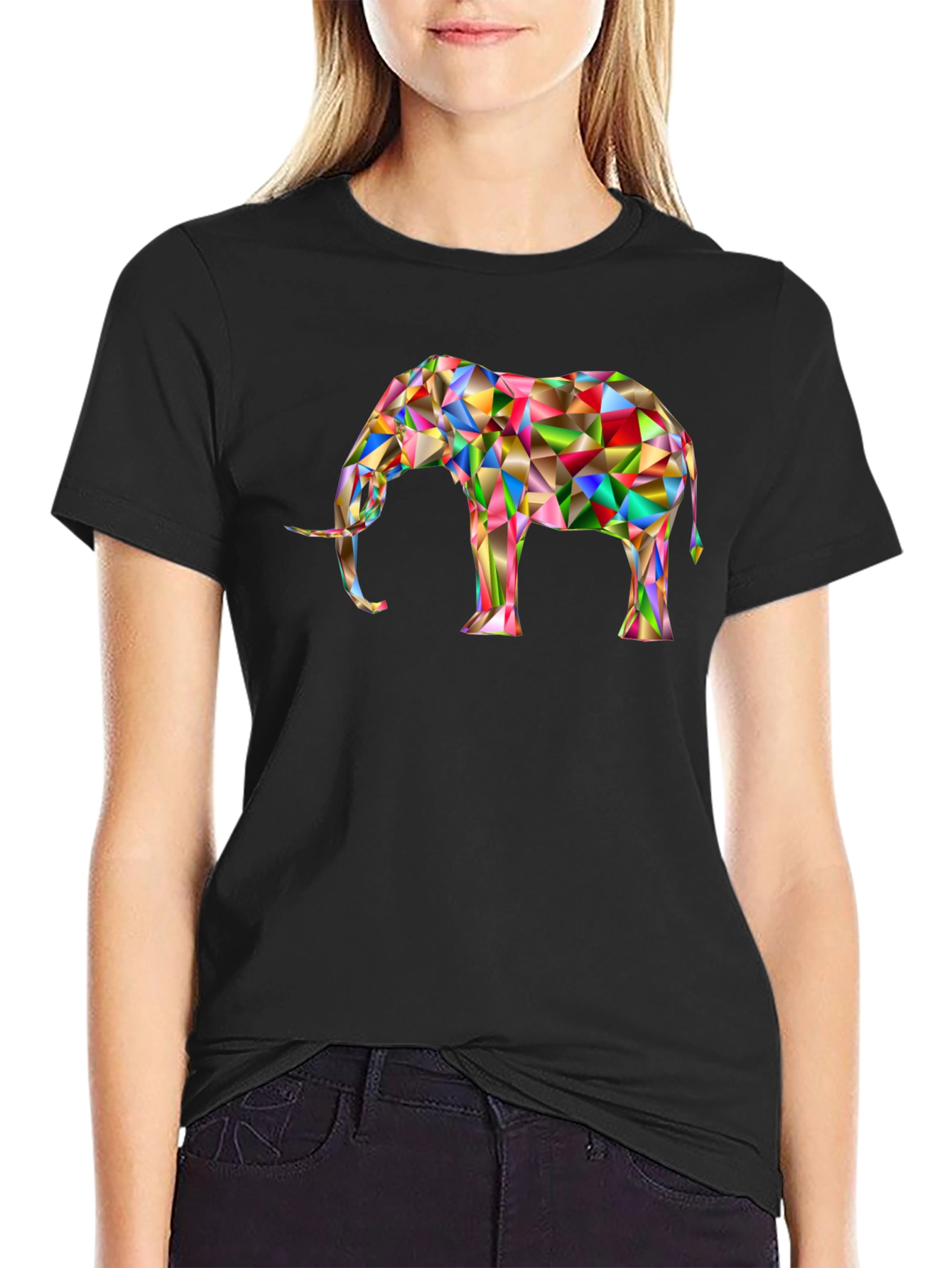 Geometric Elephant Graphic Tee - Black
