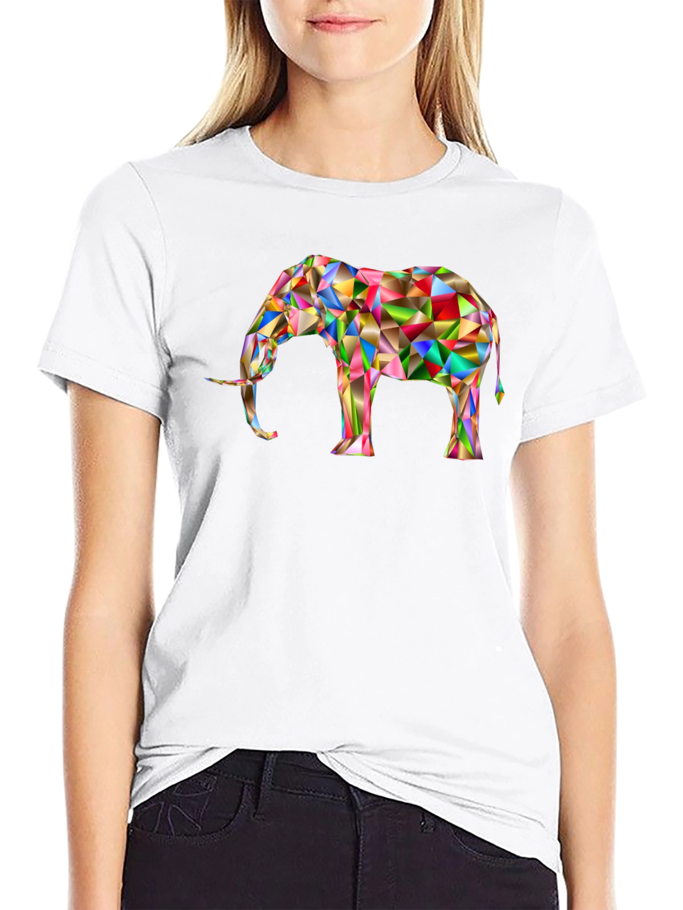 Geometric Elephant Graphic Tee - Black