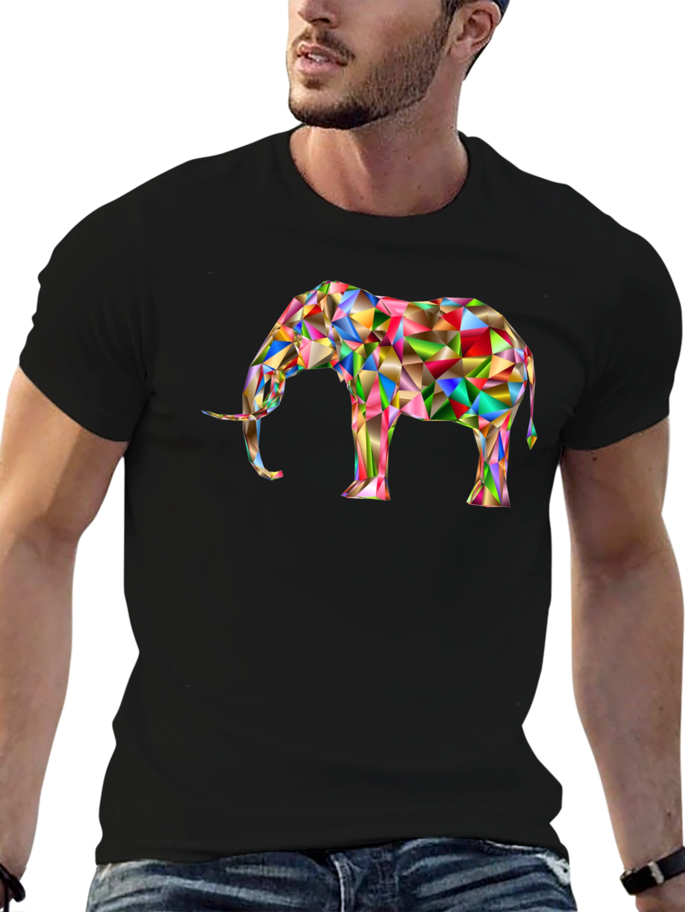 Geometric Elephant Graphic Tee - Black