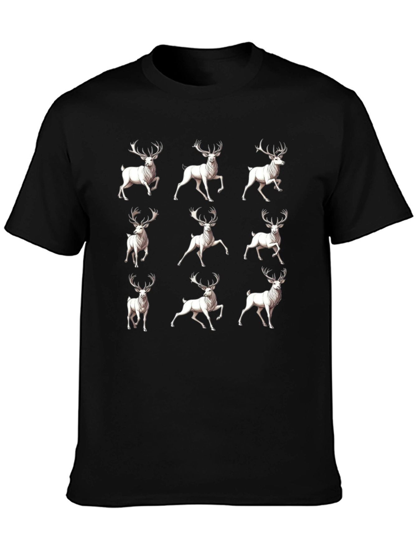 Deer Pattern T-Shirt - Mens Black Graphic Tee