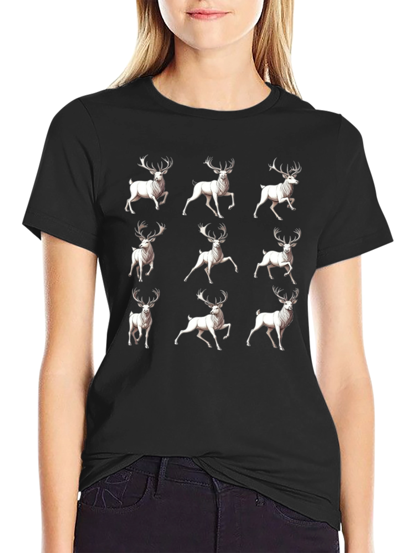 Deer Pattern T-Shirt - Mens Black Graphic Tee