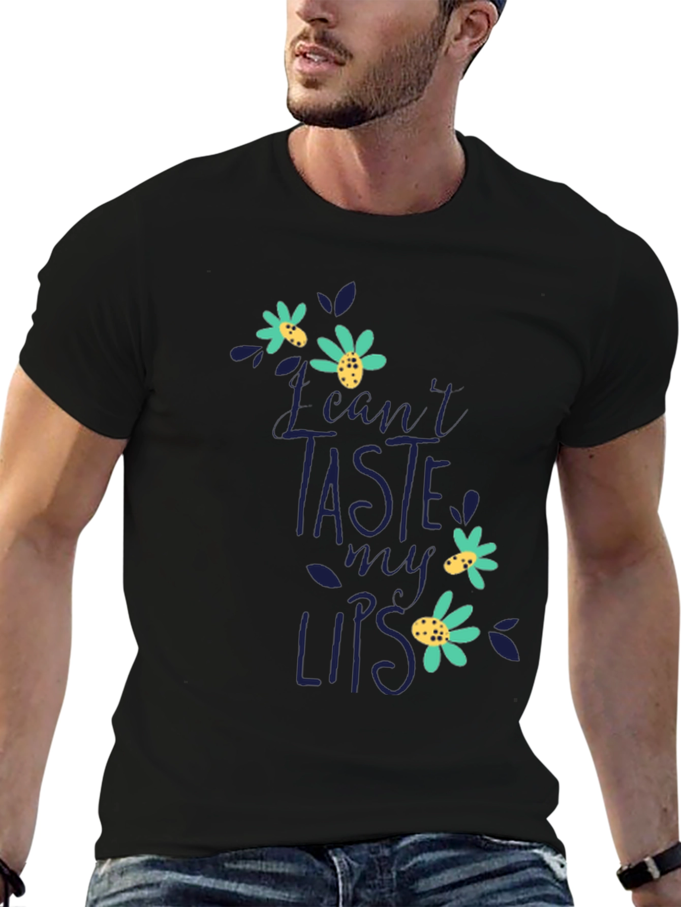 Floral Lips Graphic Tee - Mens Black T-Shirt