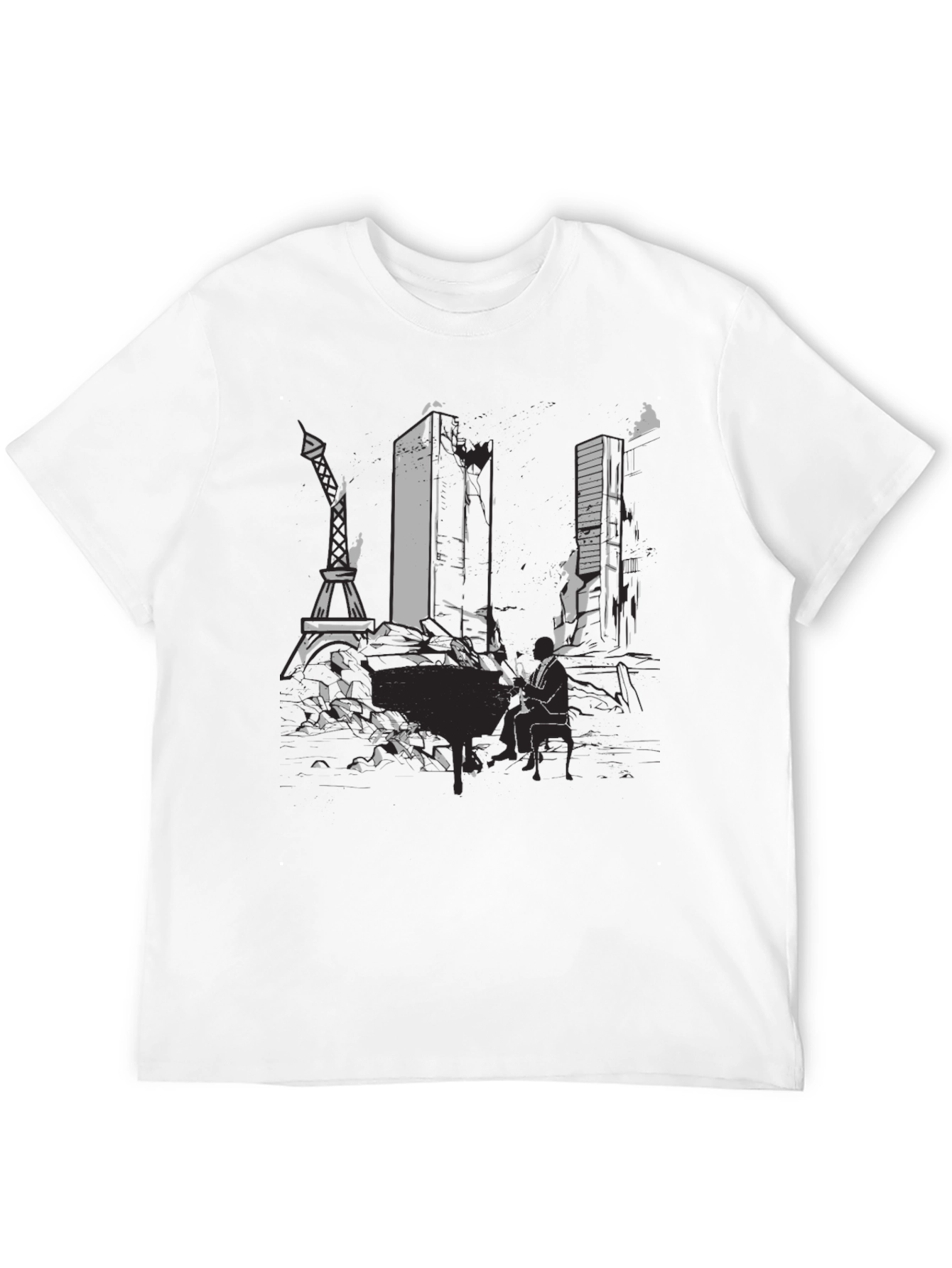 Mens Black Graphic Tee - Cityscape Design