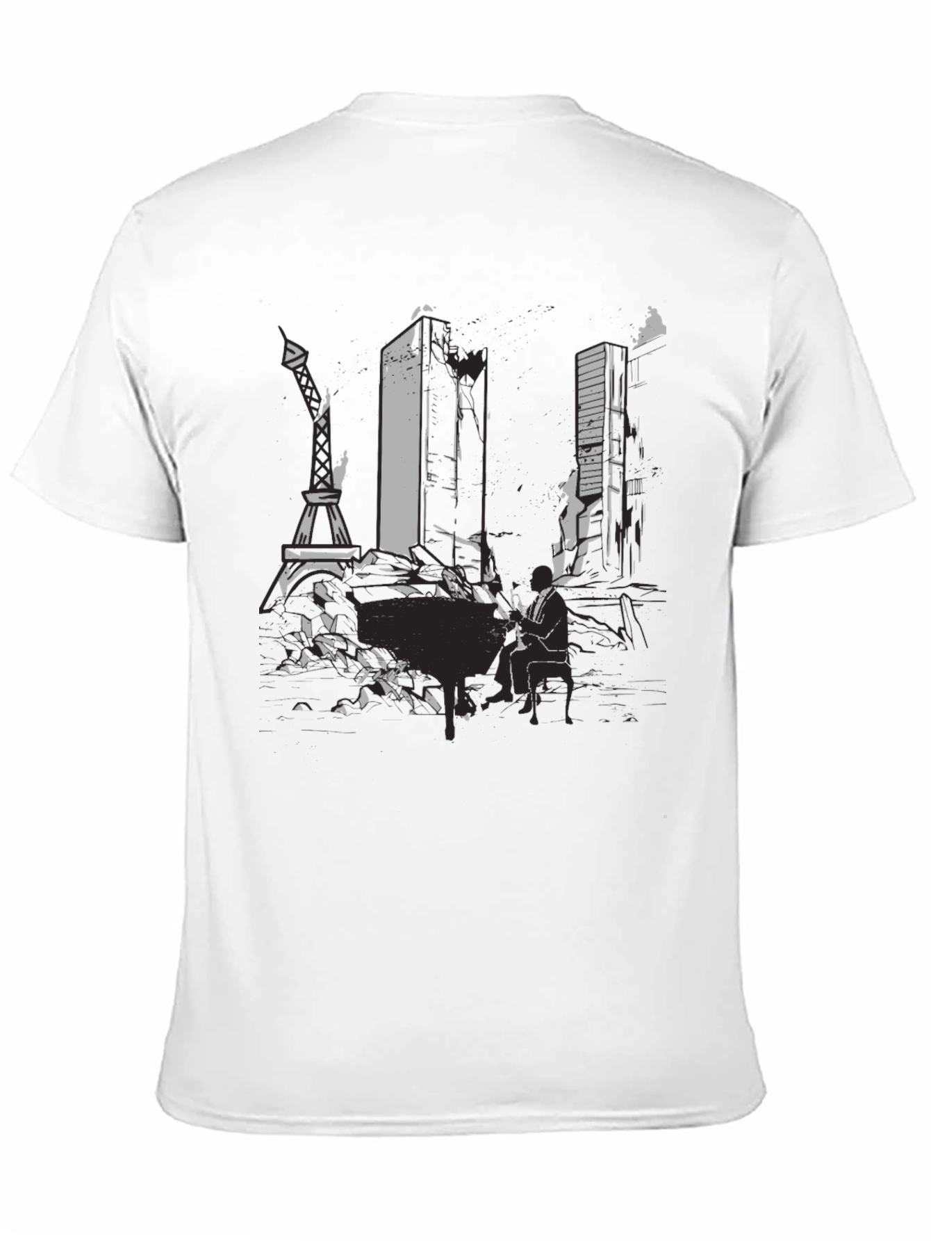 Mens Black Graphic Tee - Cityscape Design