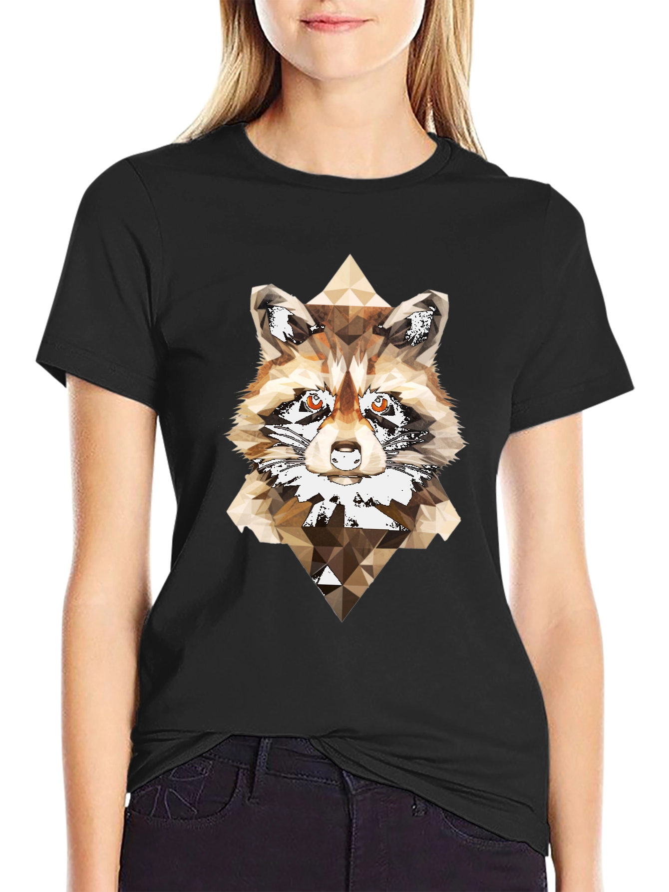 Geometric Raccoon Graphic Tee - Modern Animal Print Shirt