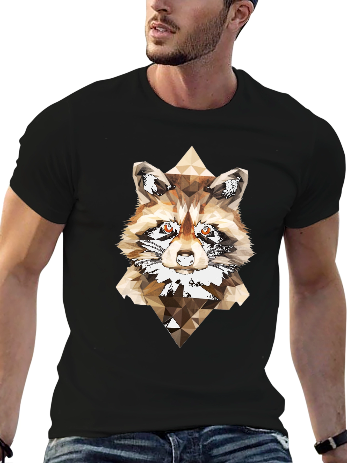 Geometric Raccoon Graphic Tee - Modern Animal Print Shirt