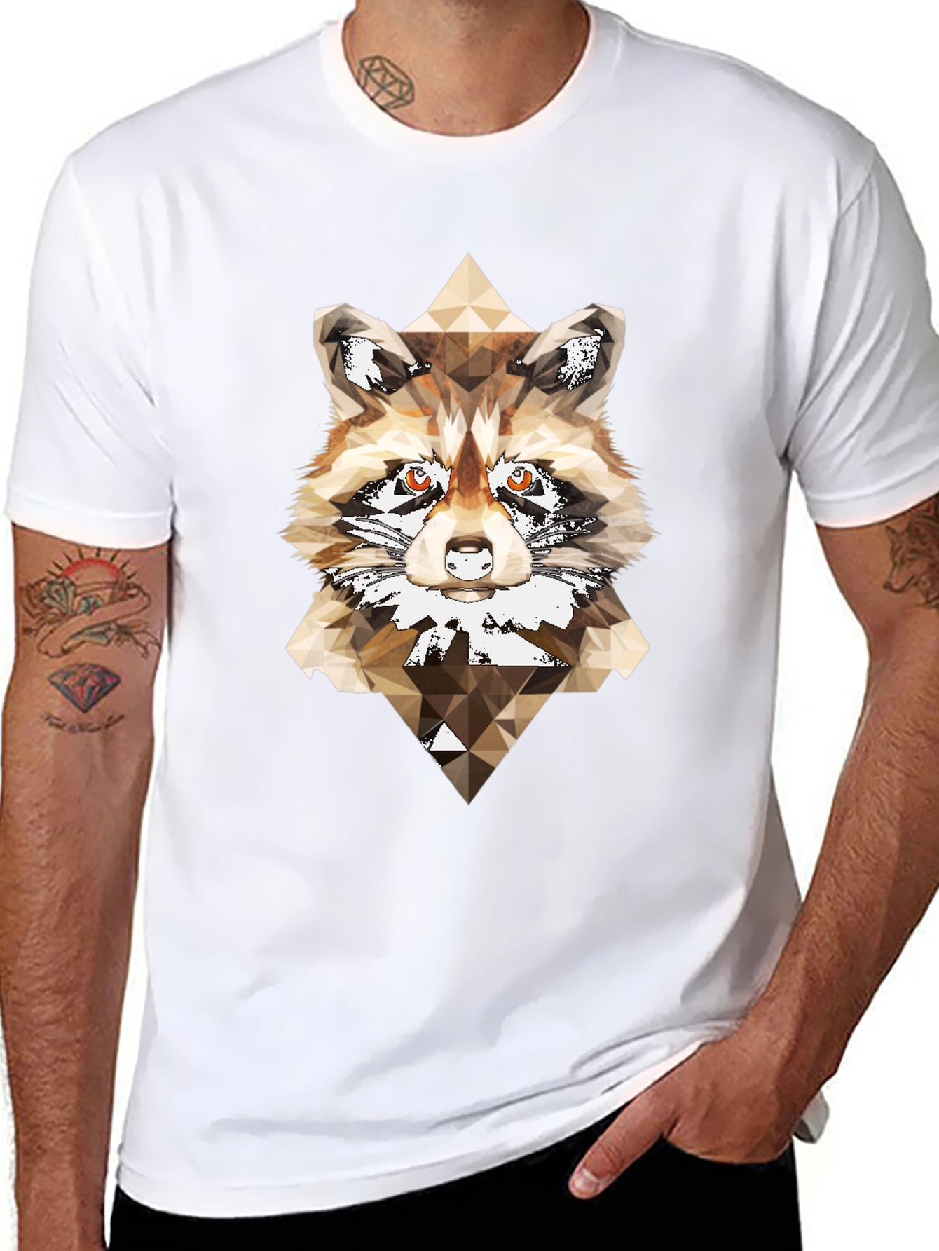 Geometric Raccoon Graphic Tee - Modern Animal Print Shirt