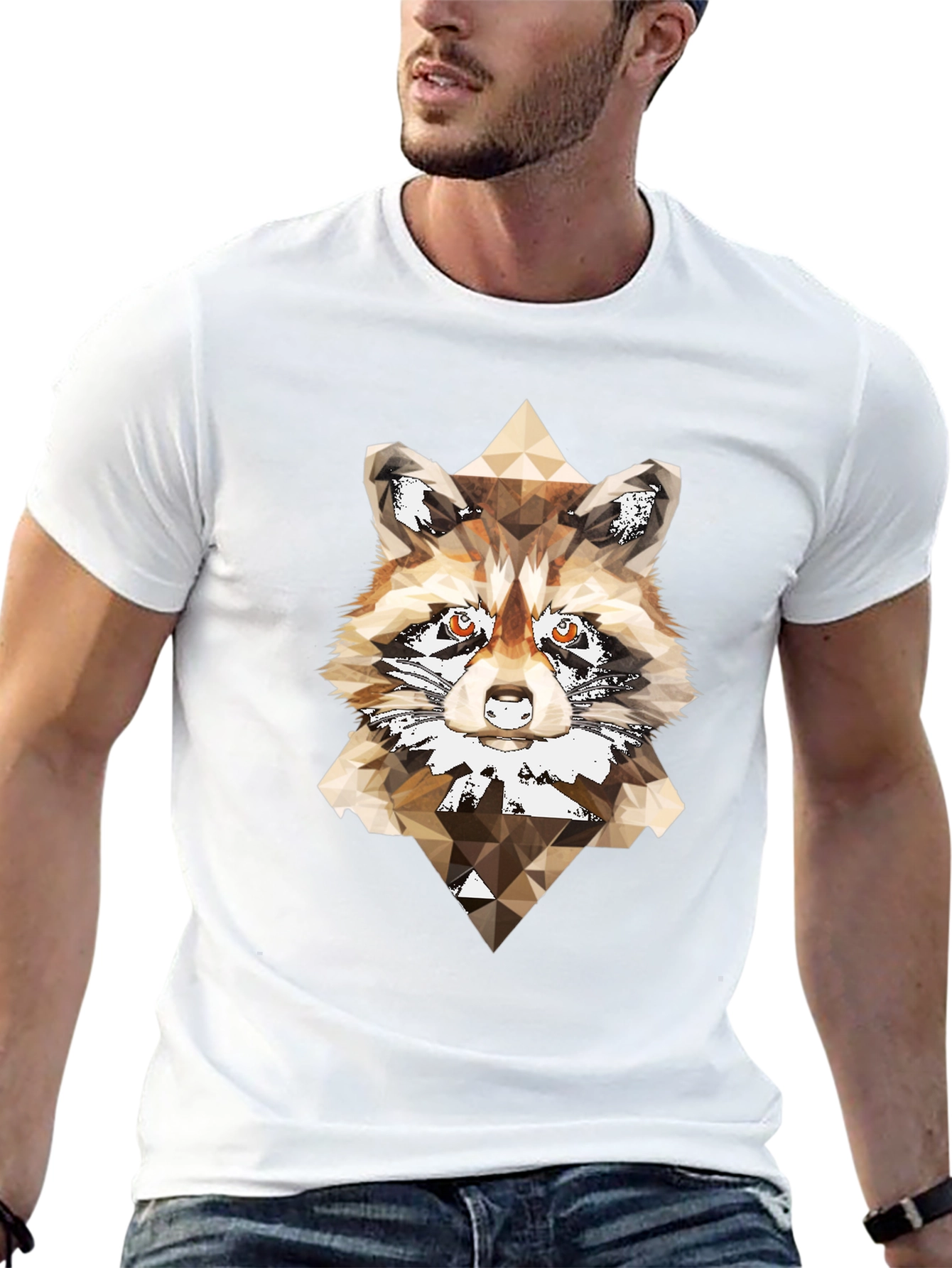 Geometric Raccoon Graphic Tee - Modern Animal Print Shirt