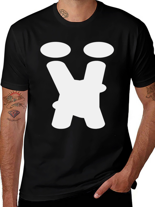 Abstract Face Graphic Tee - Black Cotton T-Shirt