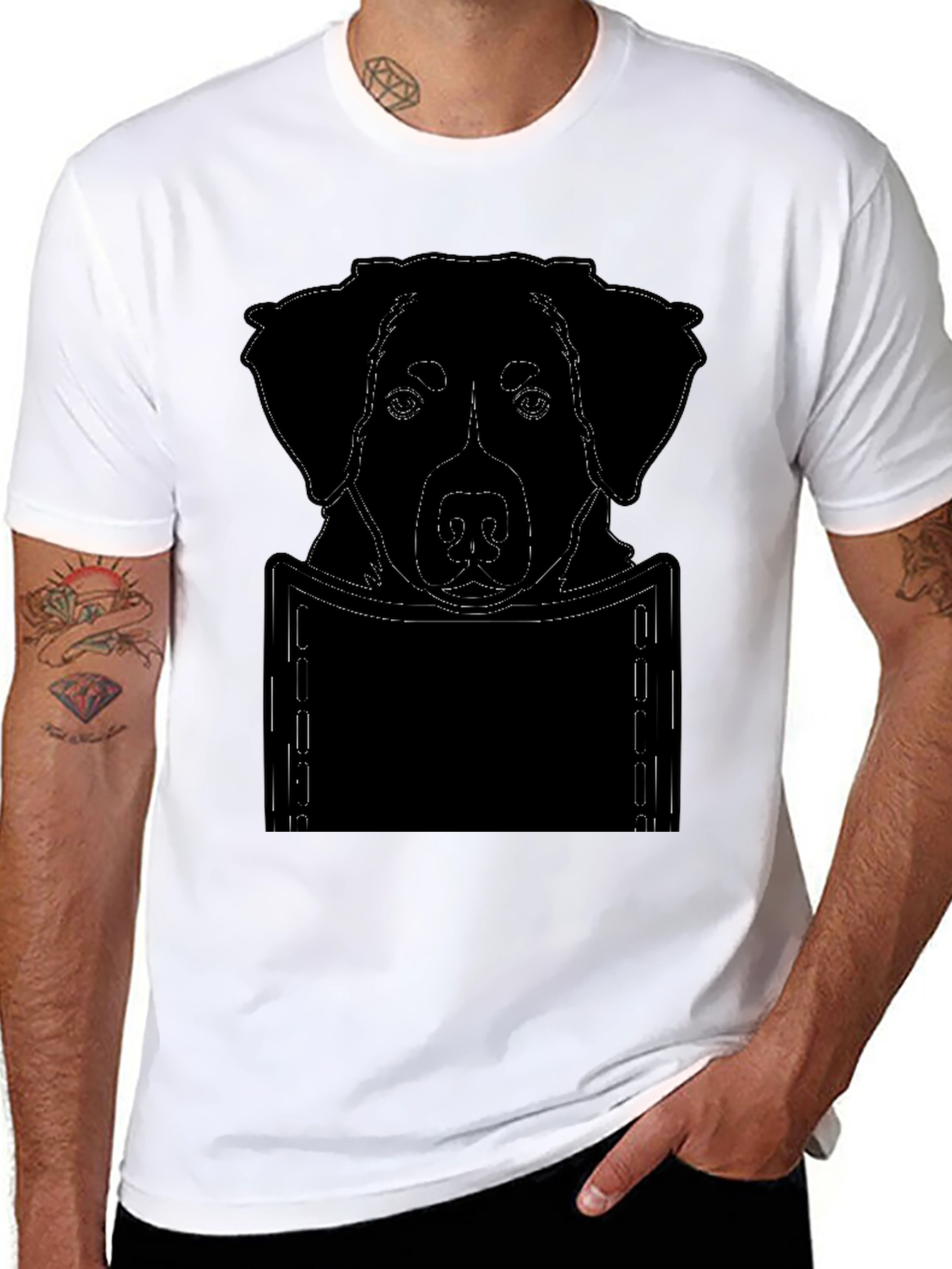 Dog Pocket Print T-Shirt - Cute Animal Lover Tee