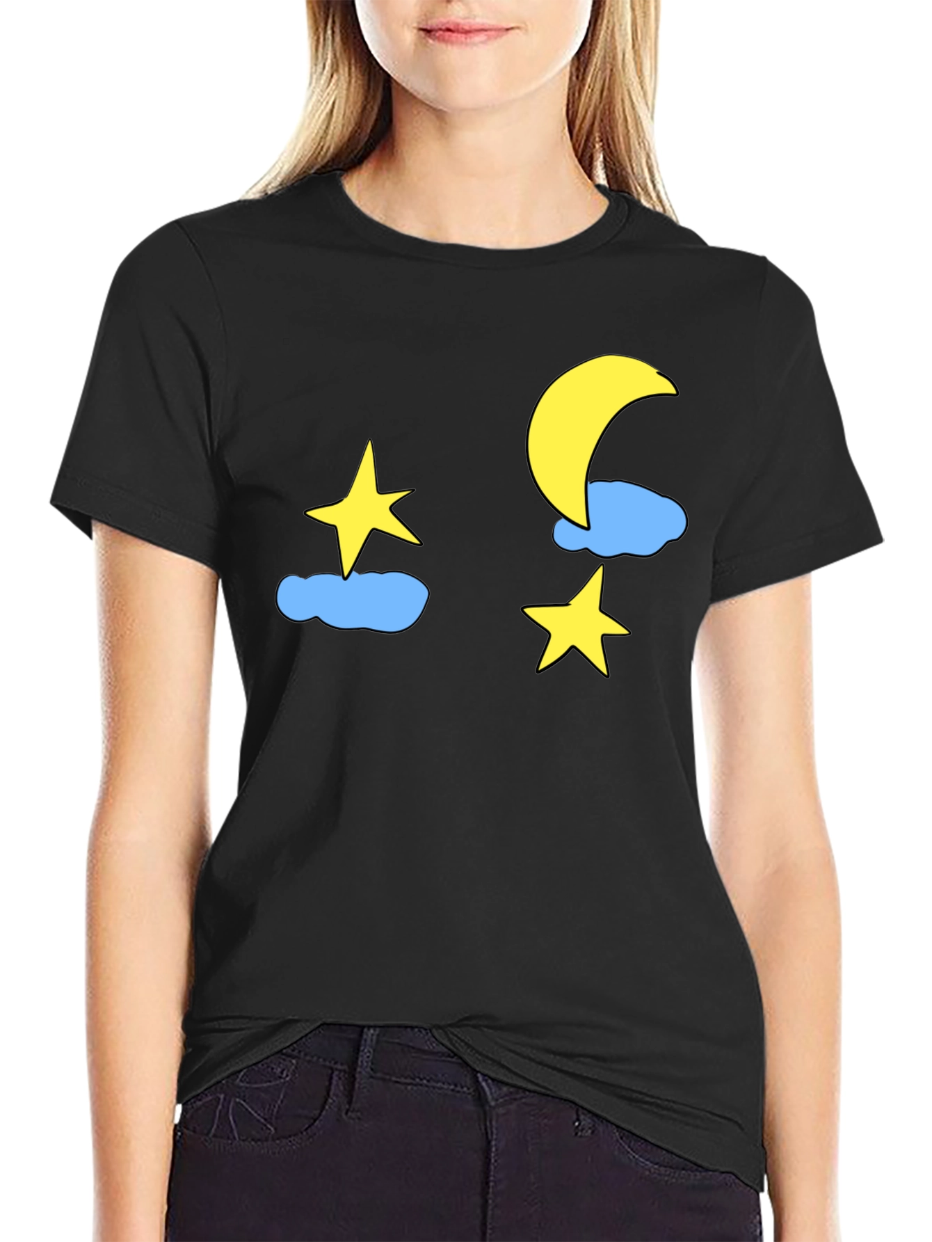 Night Sky Tee: Moon Stars & Clouds Graphic T-Shirt