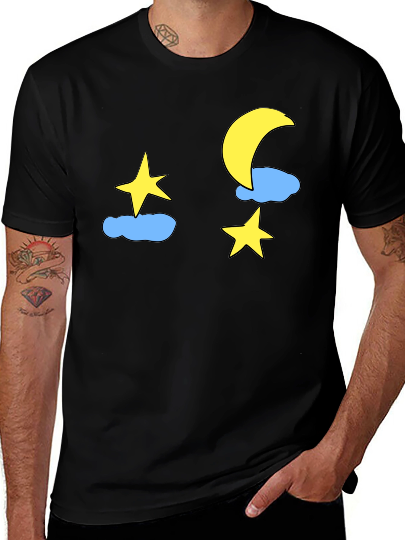 Night Sky Tee: Moon Stars & Clouds Graphic T-Shirt