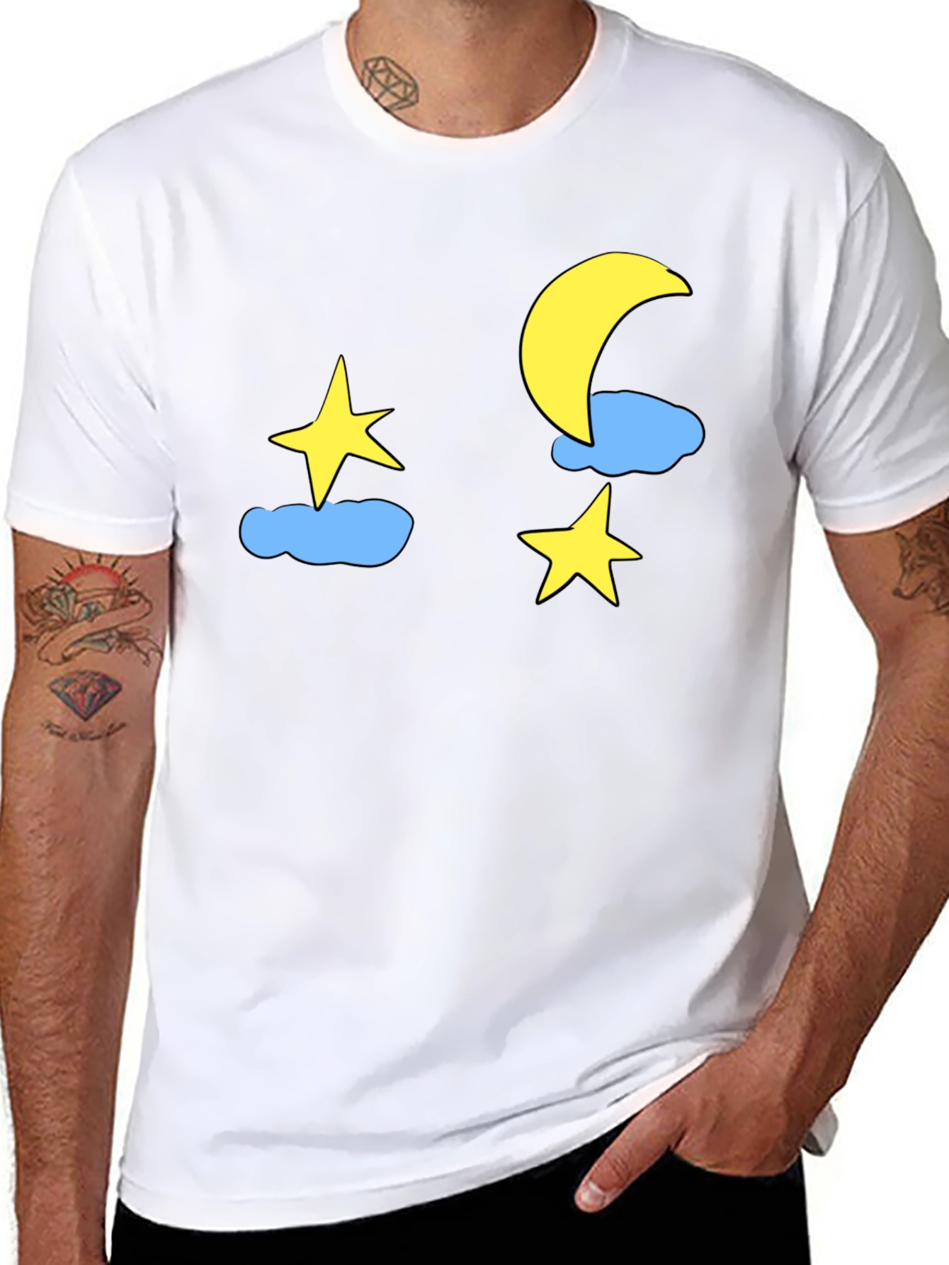 Night Sky Tee: Moon Stars & Clouds Graphic T-Shirt