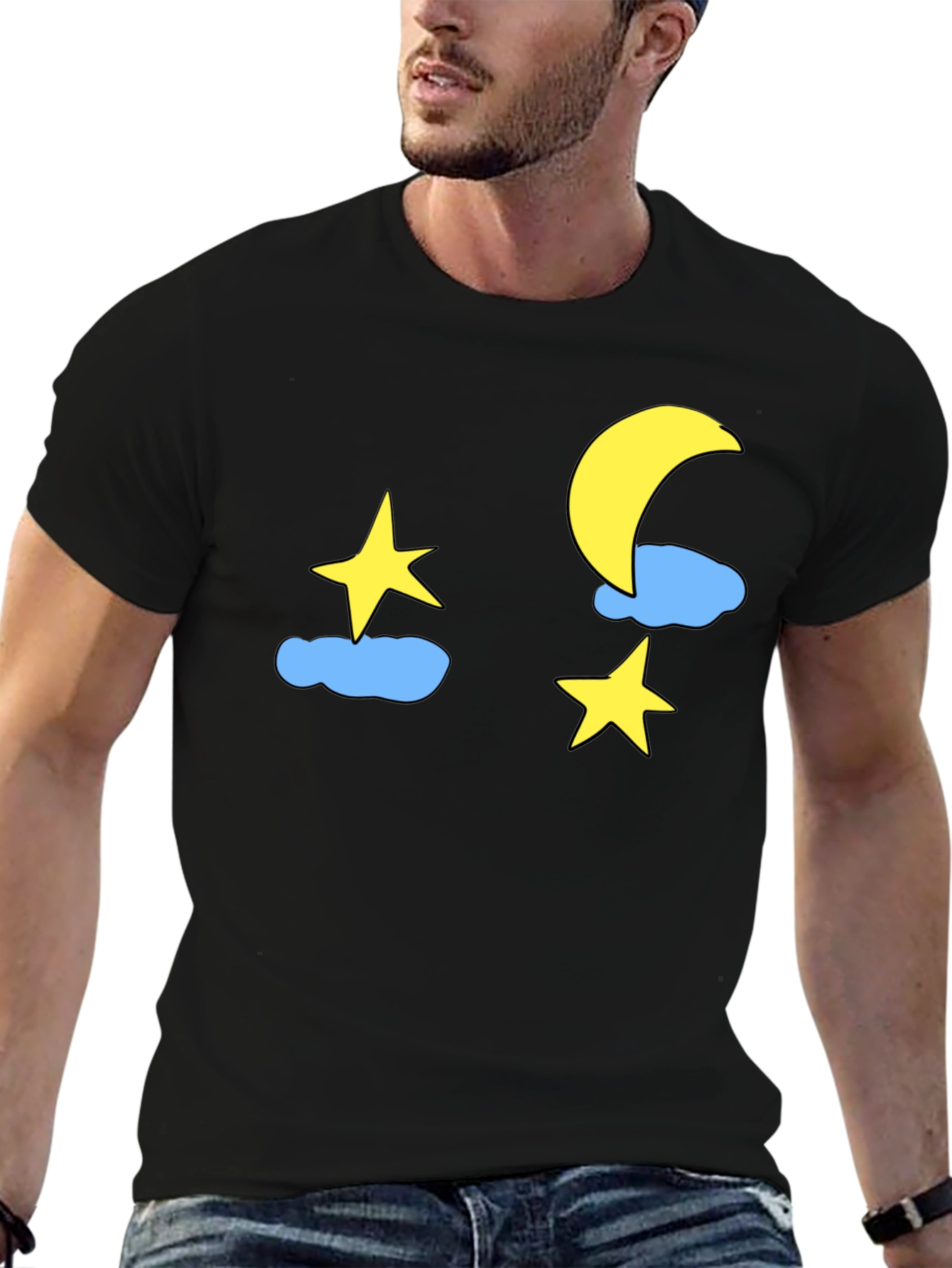 Night Sky Tee: Moon Stars & Clouds Graphic T-Shirt
