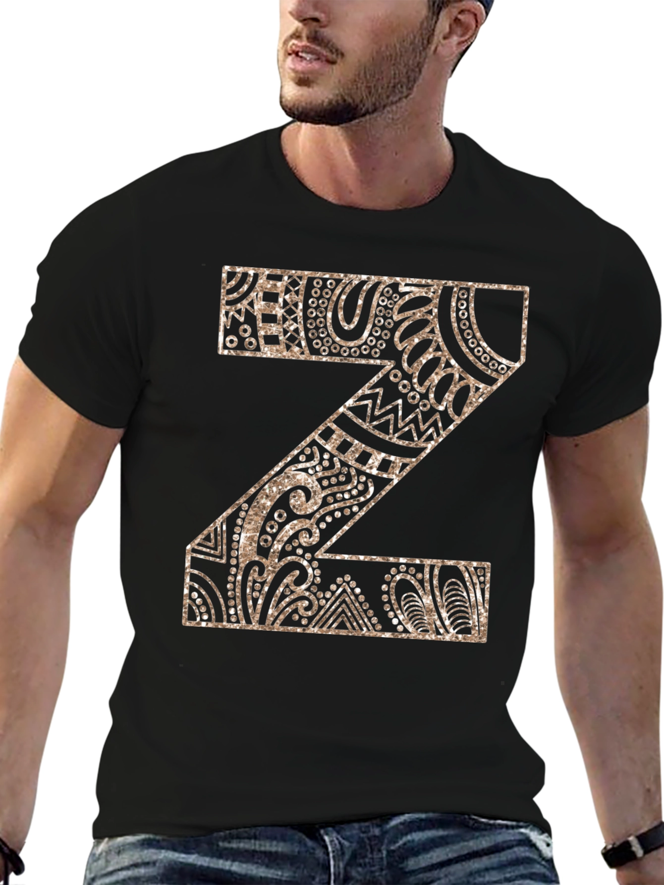 Letter Z Patterned Graphic Tee - Stylish Black Shirt