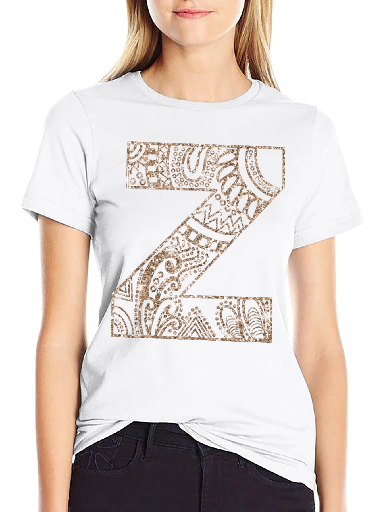 Letter Z Patterned Graphic Tee - Stylish Black Shirt