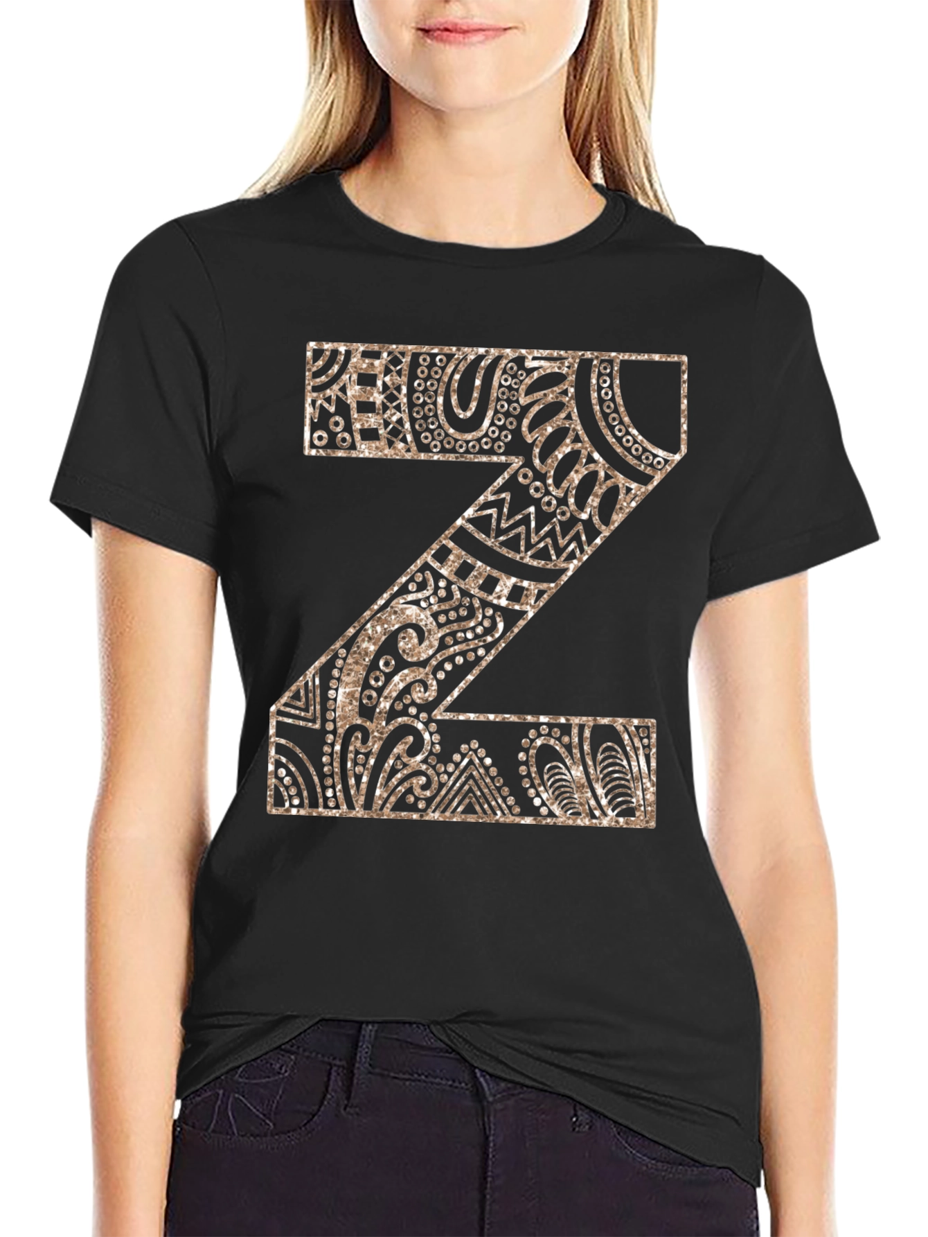 Letter Z Patterned Graphic Tee - Stylish Black Shirt