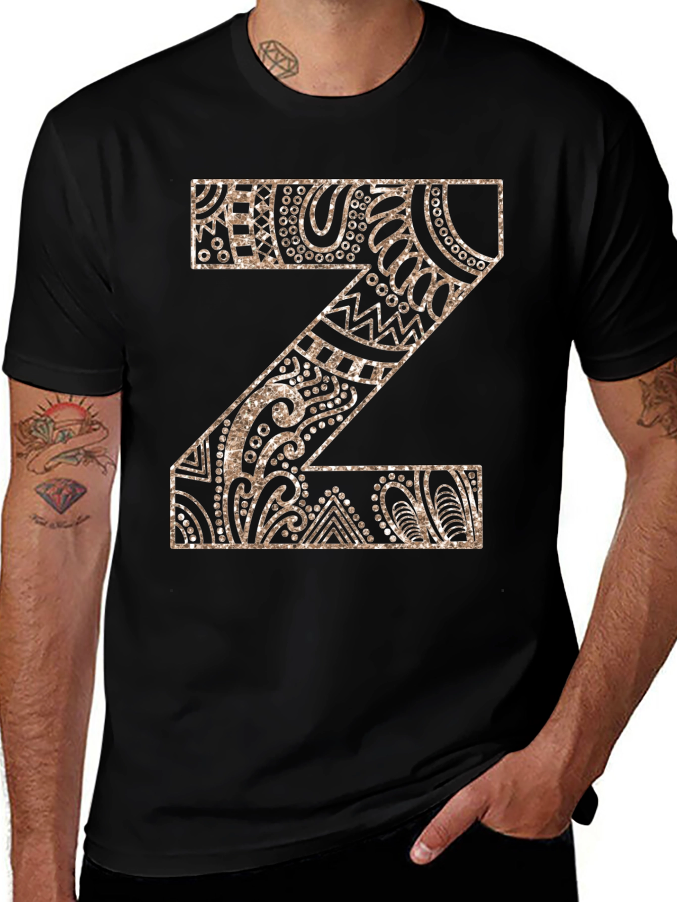 Letter Z Patterned Graphic Tee - Stylish Black Shirt