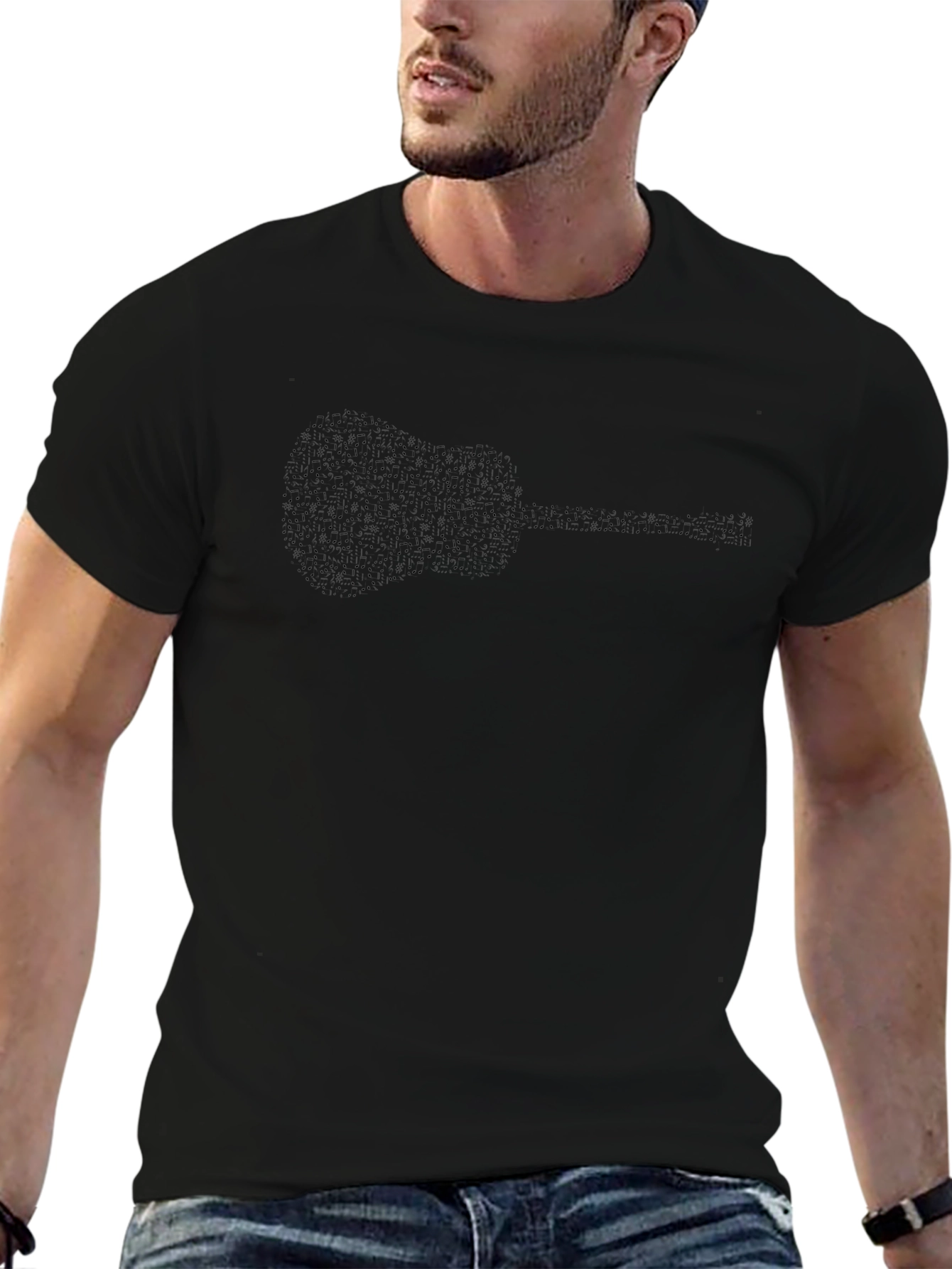 Guitar Silhouette Mens Black T-Shirt