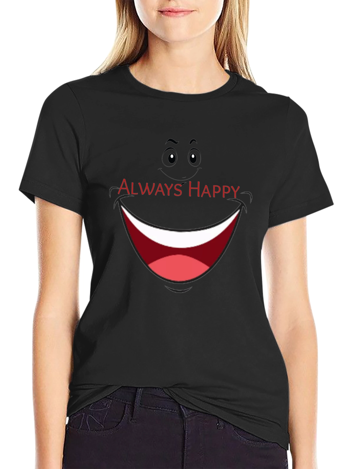 Always Happy Graphic T-Shirt - Black Smile Tee