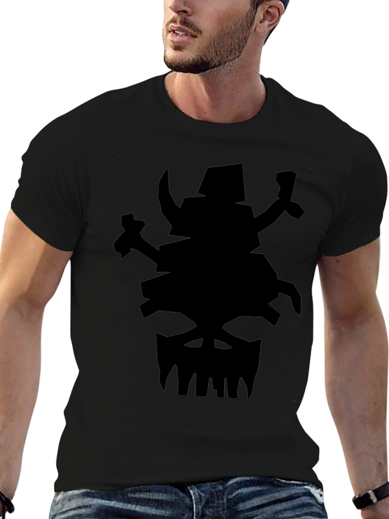 Mens Black Graphic Tee - Orc Skull Design