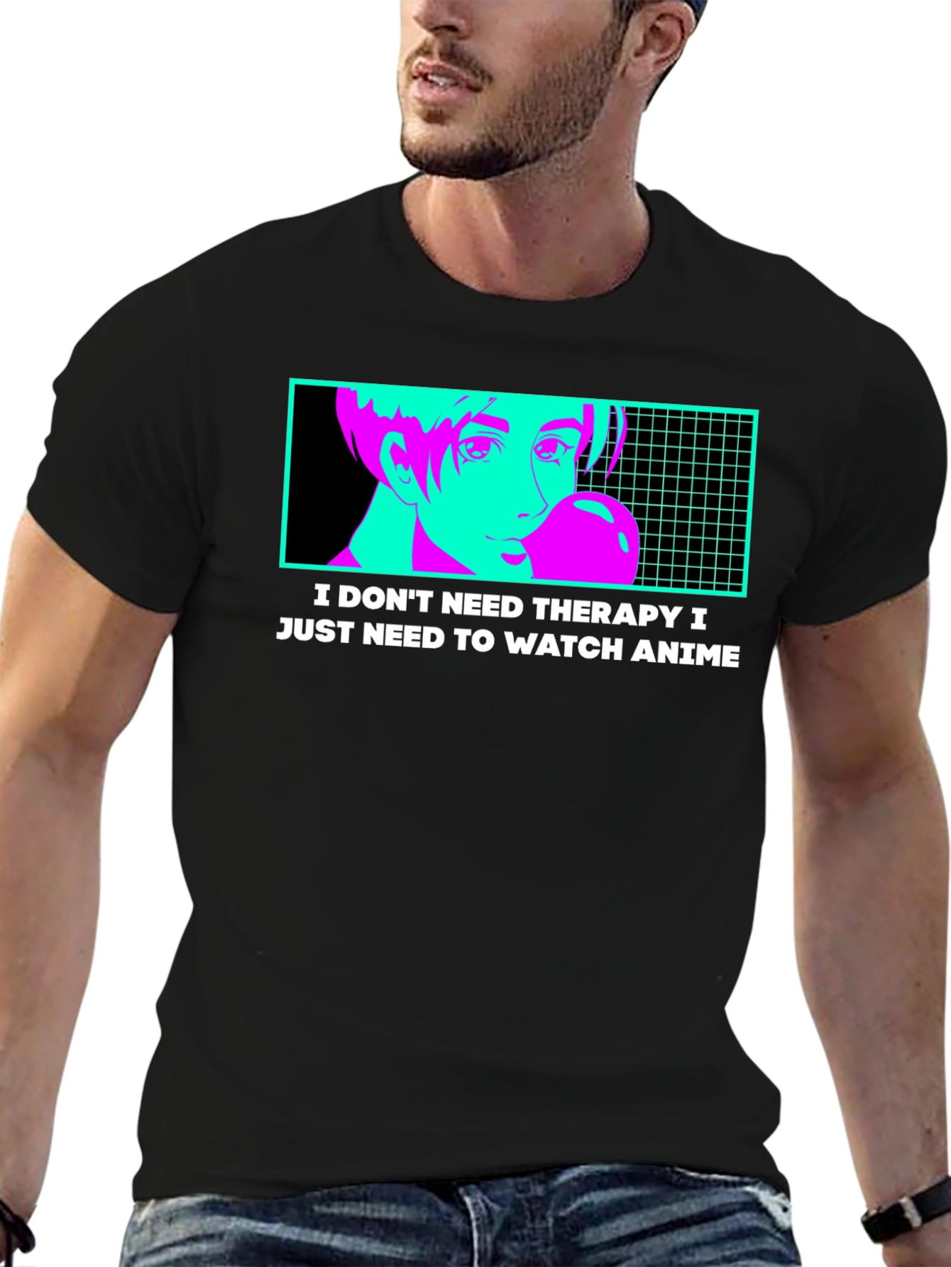 Anime Therapy T-Shirt - Black Graphic Tee