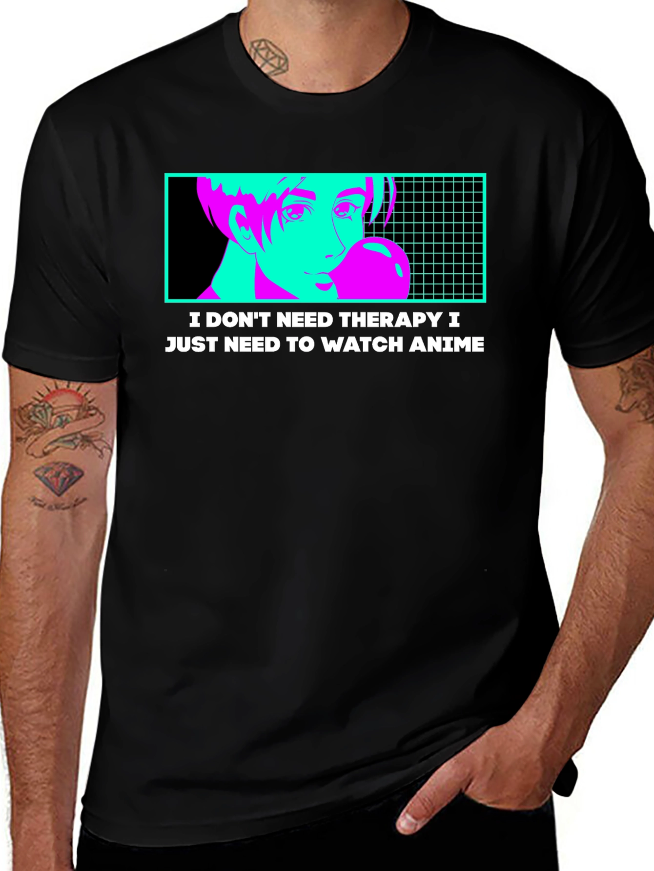 Anime Therapy T-Shirt - Black Graphic Tee