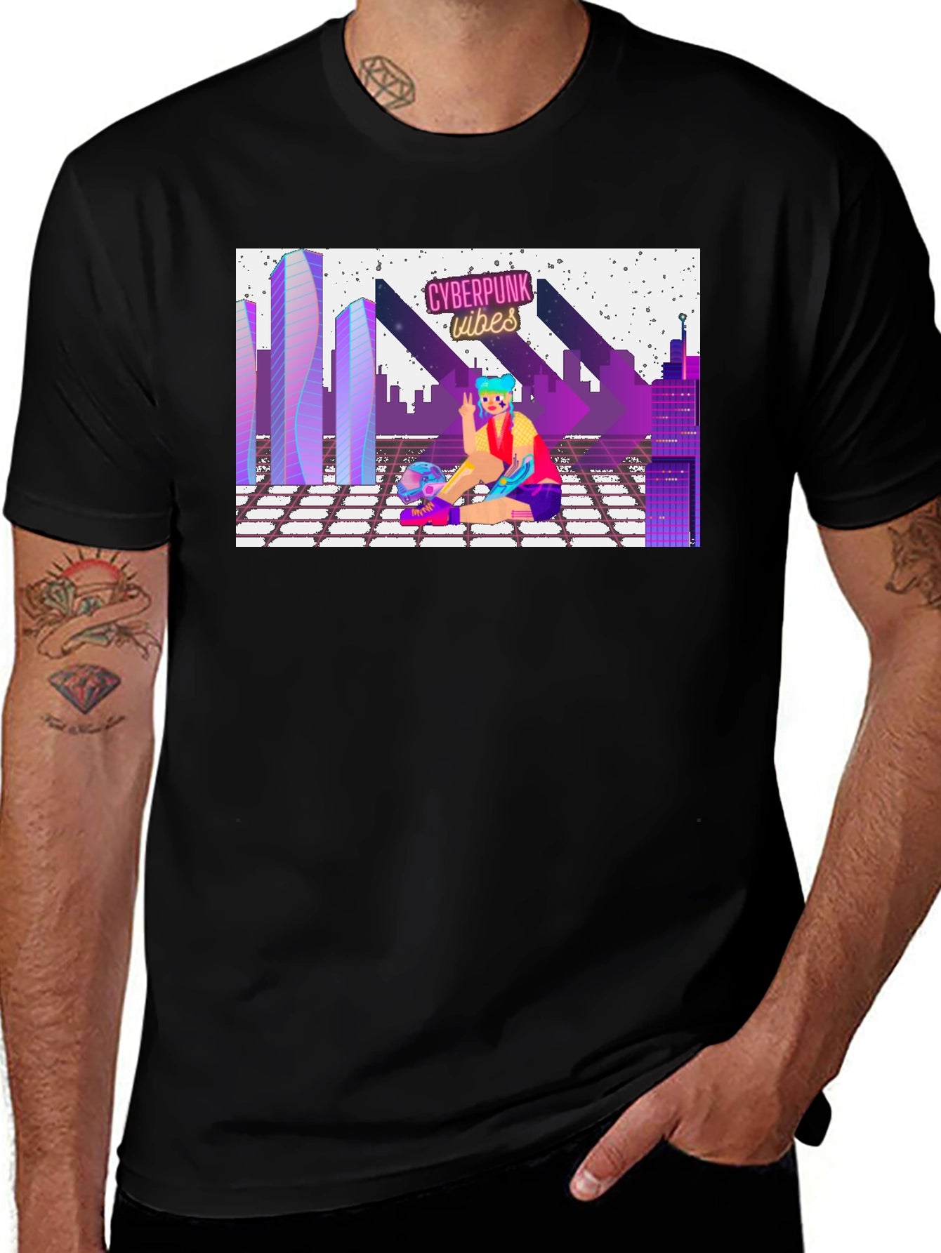 Cyberpunk Vibes Graphic Tee - Retro Style