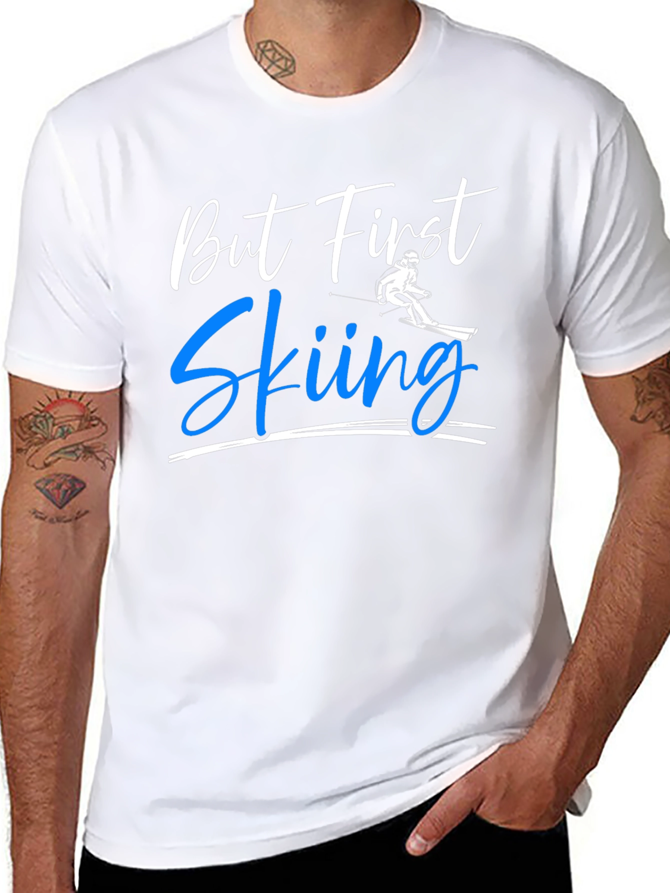 But First Skiing Black Graphic Tee