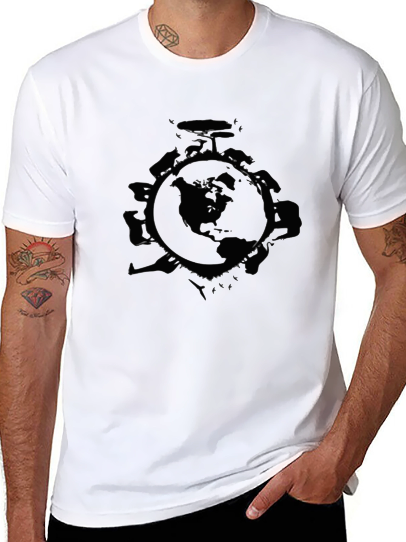 Globe Earth T-Shirt - Black Cotton Tee