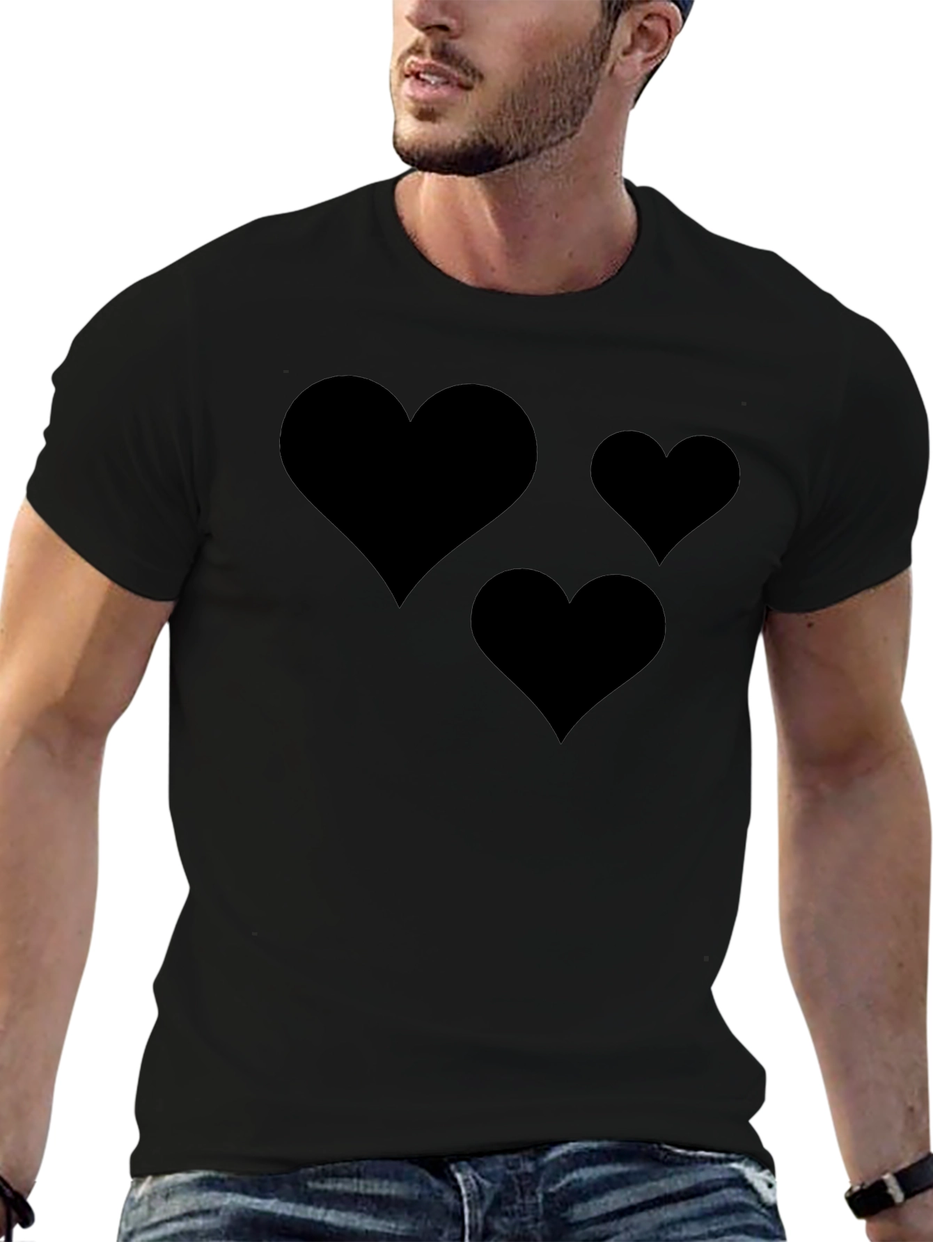 Mens Black T-Shirt with Heart Design