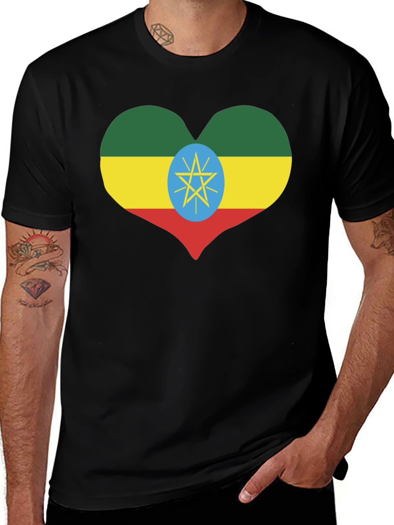 Ethiopia Flag Heart T-Shirt - Patriotic Pride Tee
