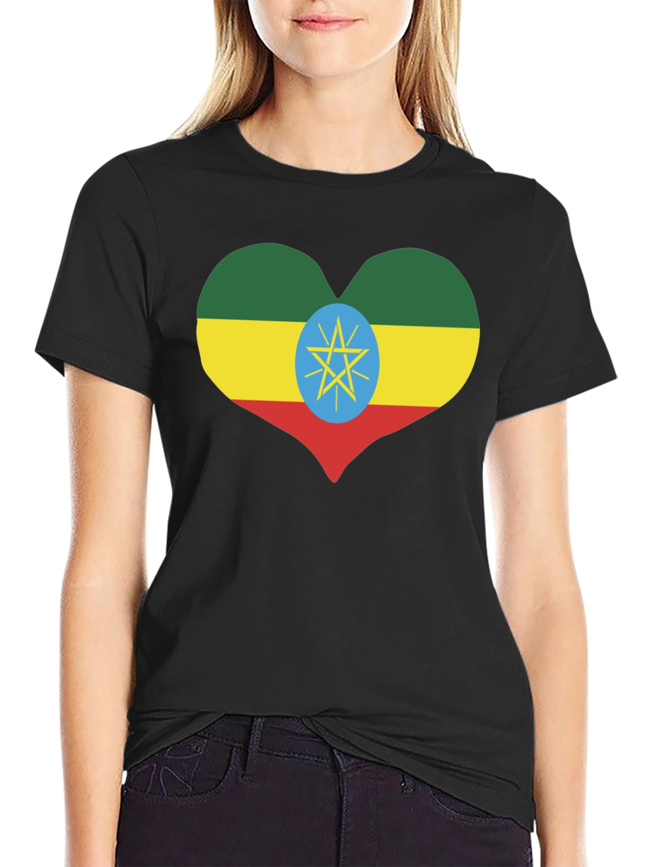 Ethiopia Flag Heart T-Shirt - Patriotic Pride Tee