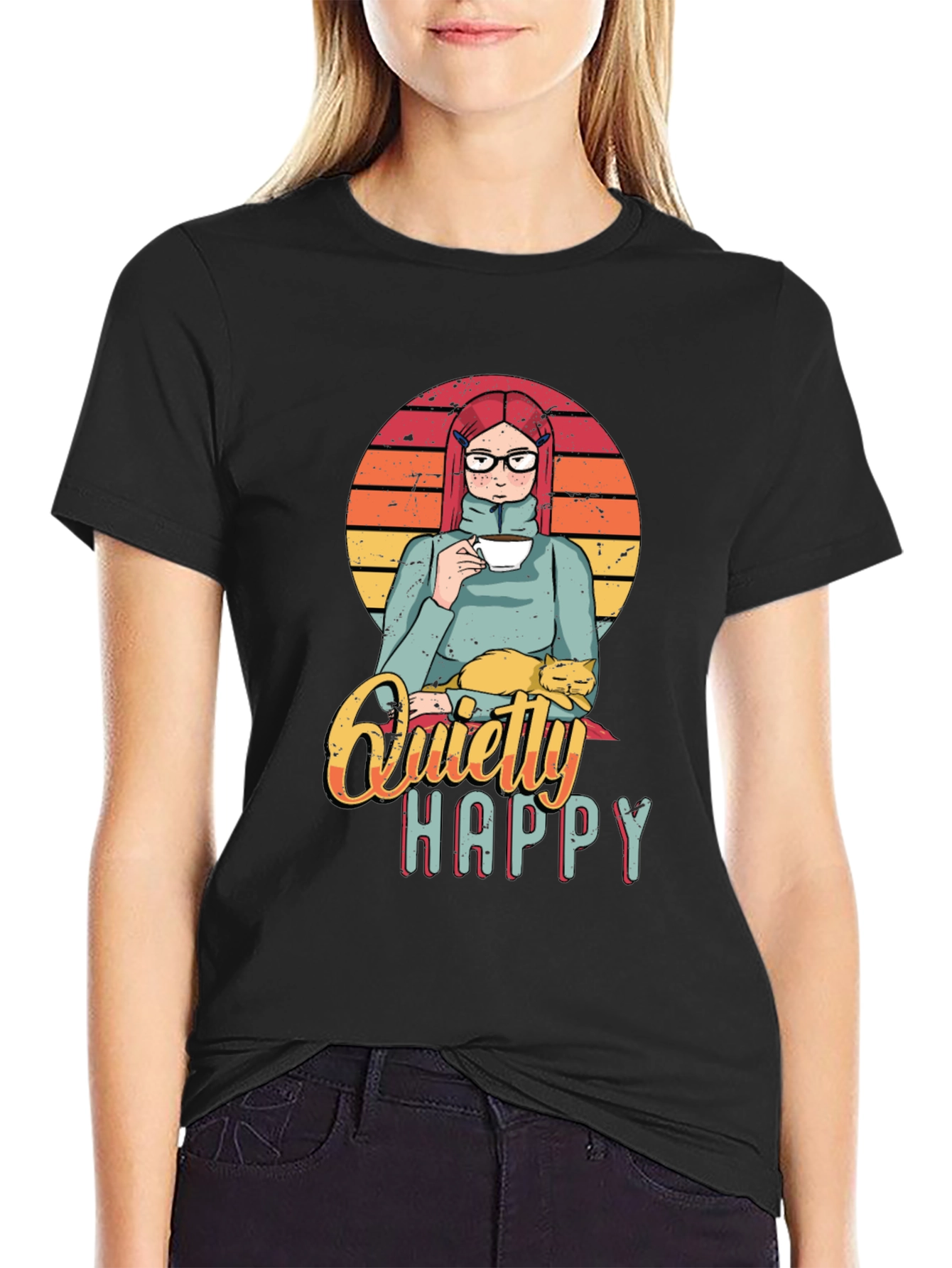 Quietly Happy Graphic T-Shirt - Coffee Lover Design