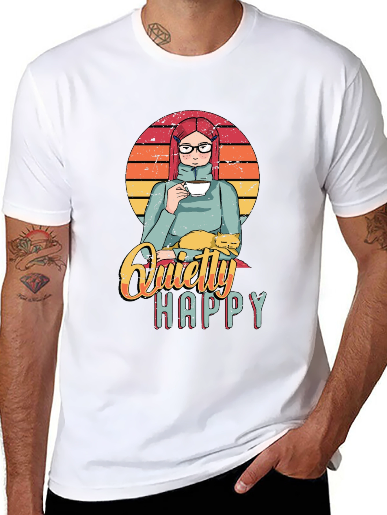 Quietly Happy Graphic T-Shirt - Coffee Lover Design
