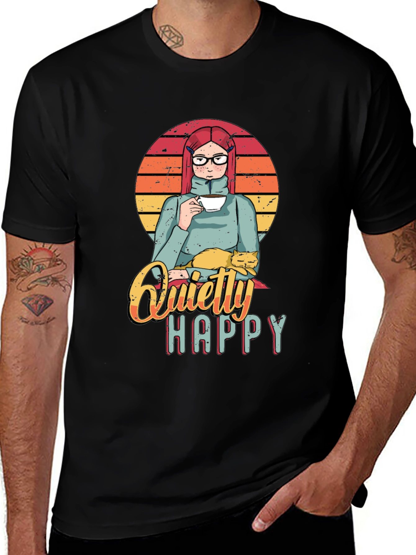 Quietly Happy Graphic T-Shirt - Coffee Lover Design