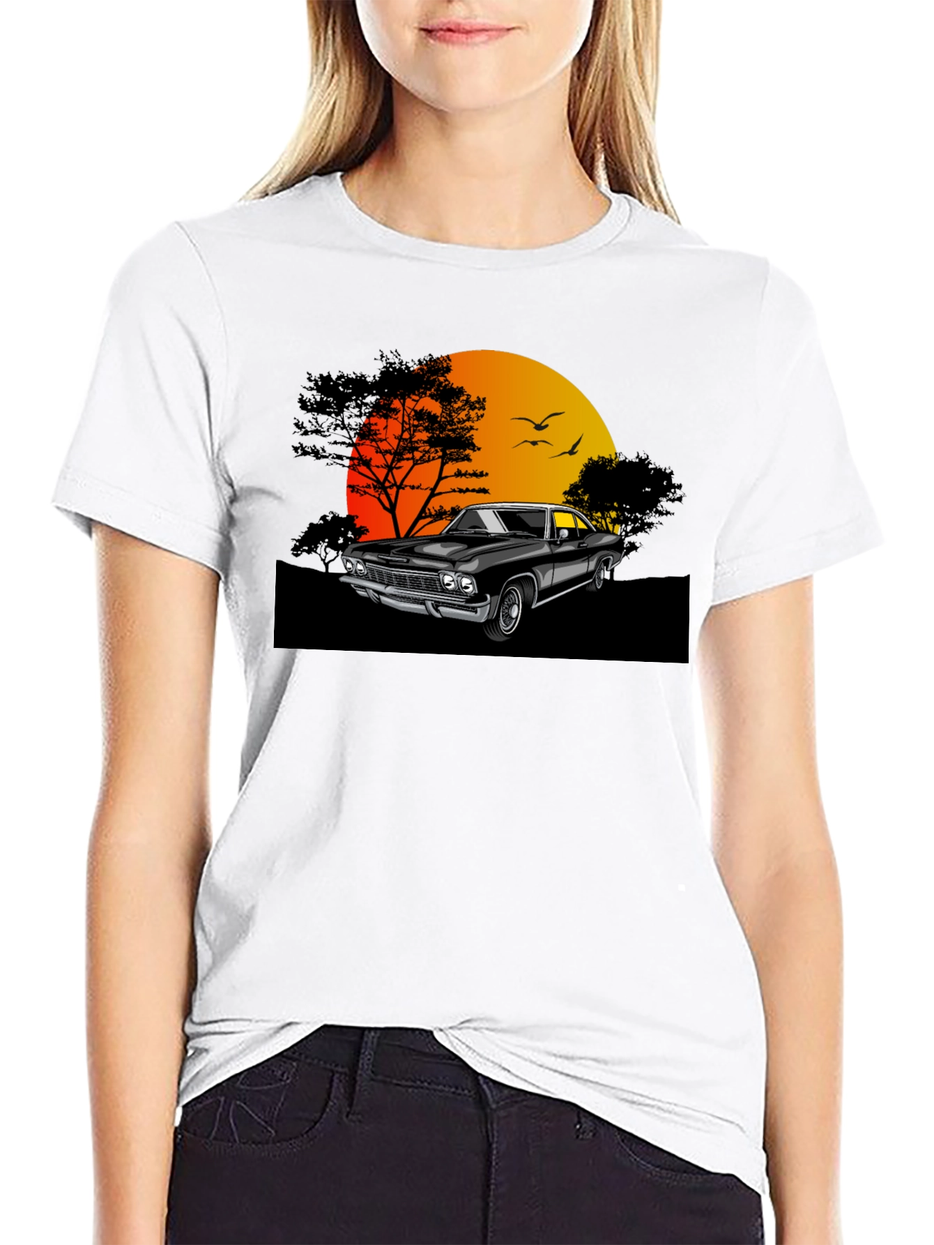 Classic Car Sunset Graphic T-Shirt
