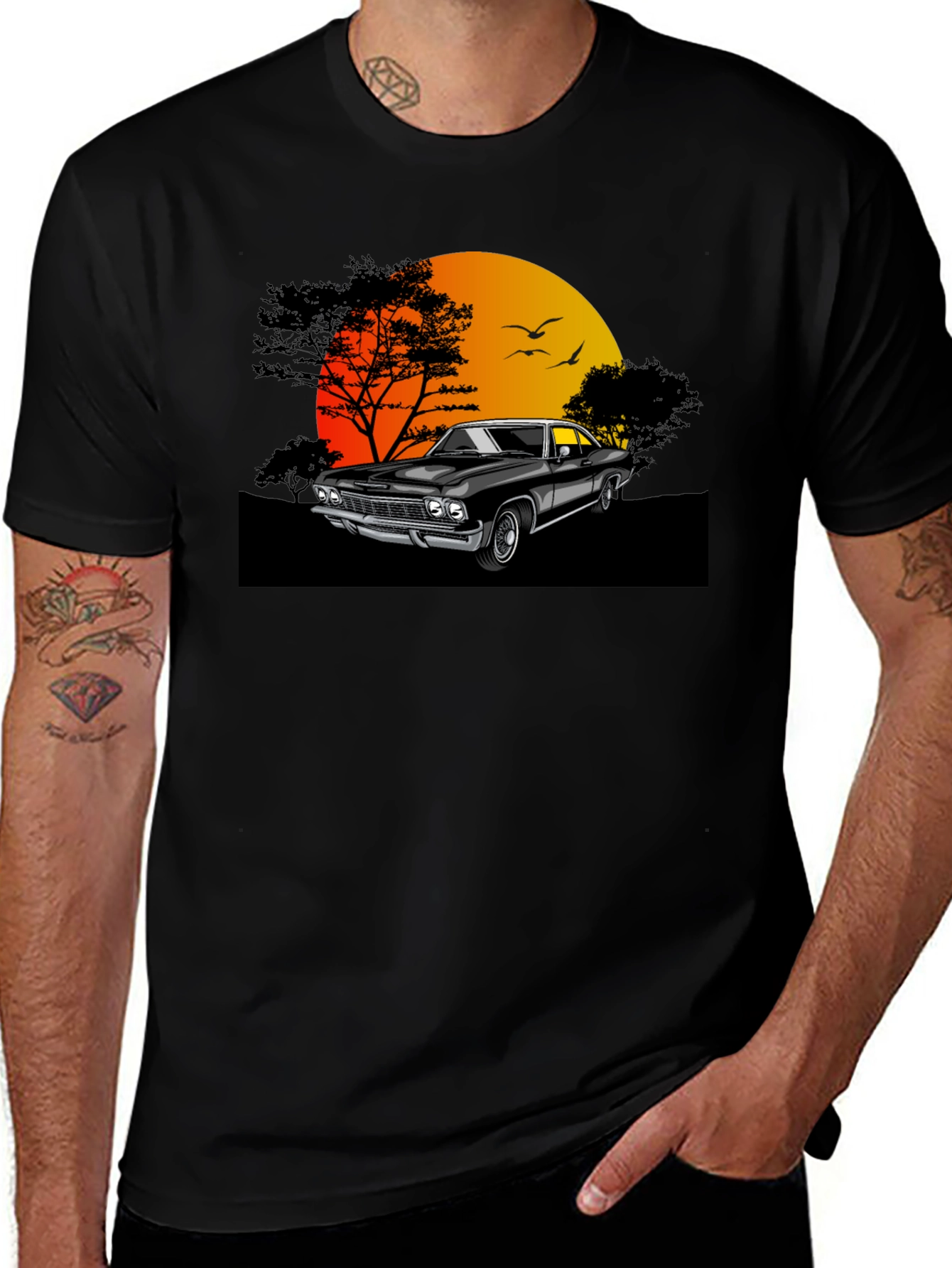 Classic Car Sunset Graphic T-Shirt