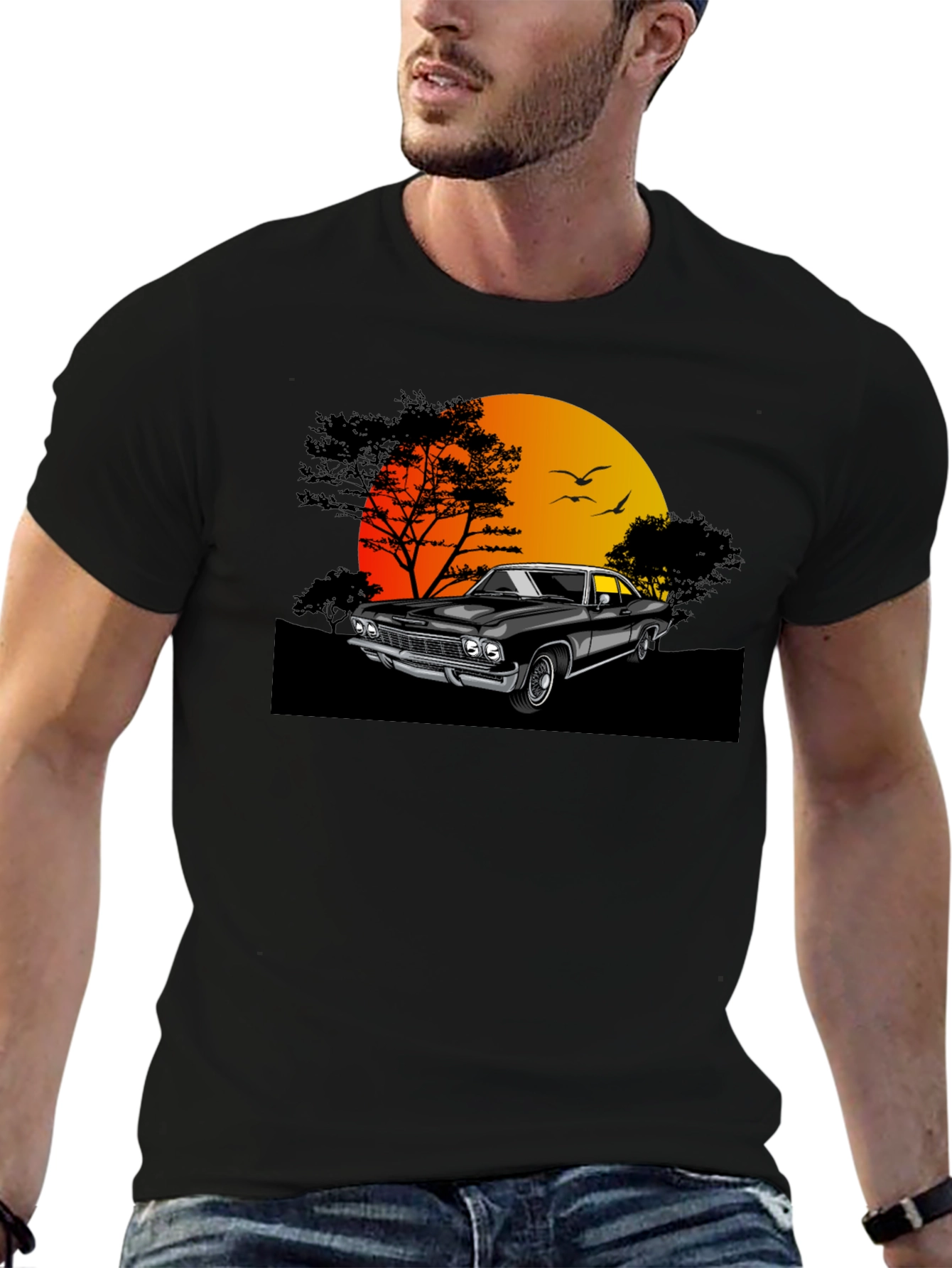 Classic Car Sunset Graphic T-Shirt