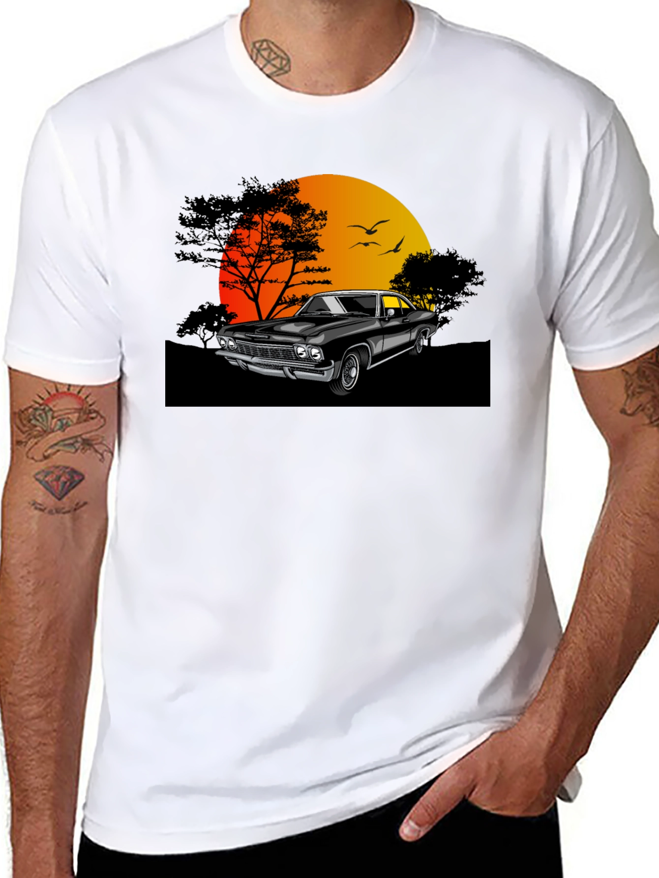 Classic Car Sunset Graphic T-Shirt