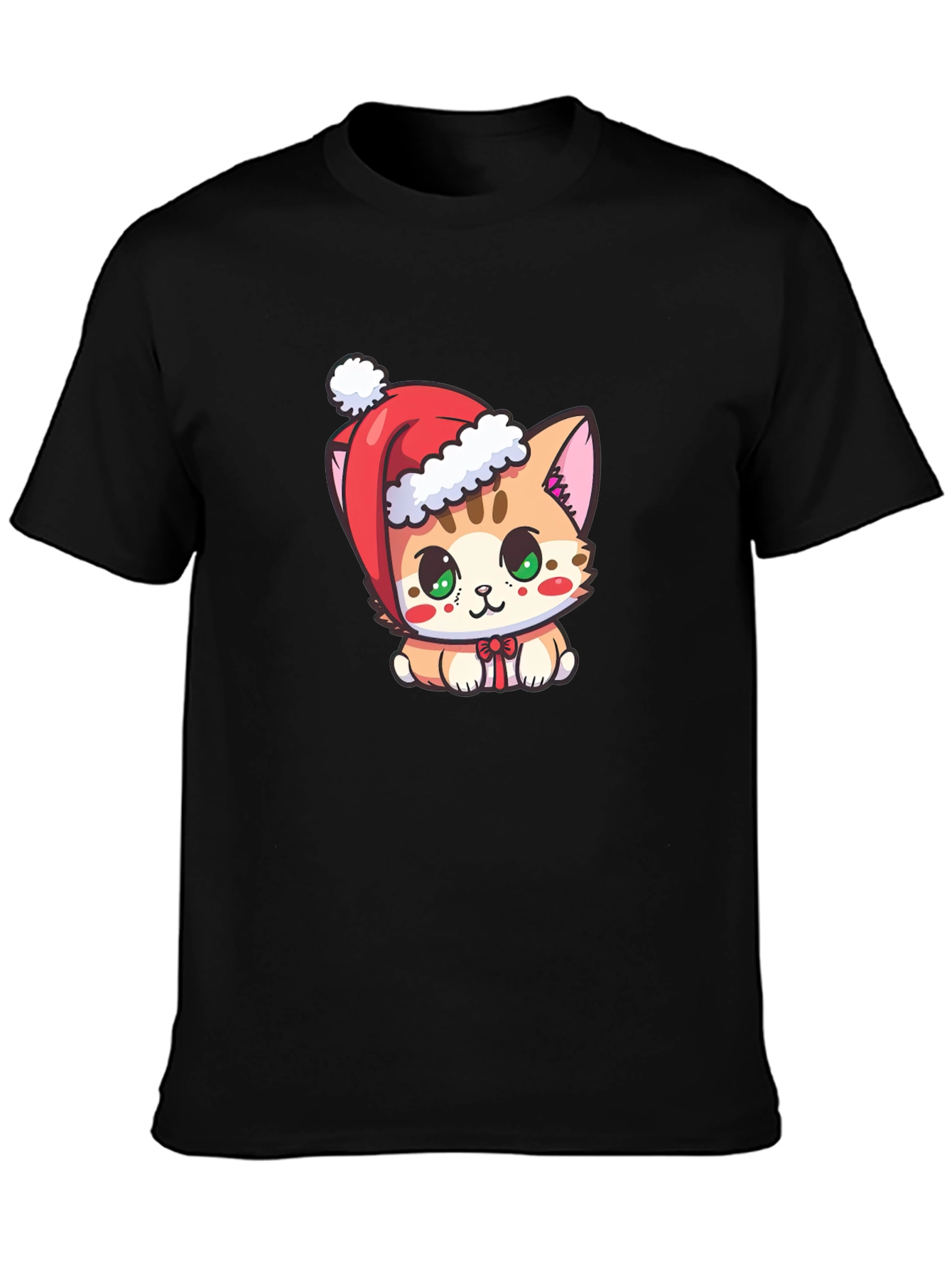 Cute Christmas Kitten Black T-Shirt