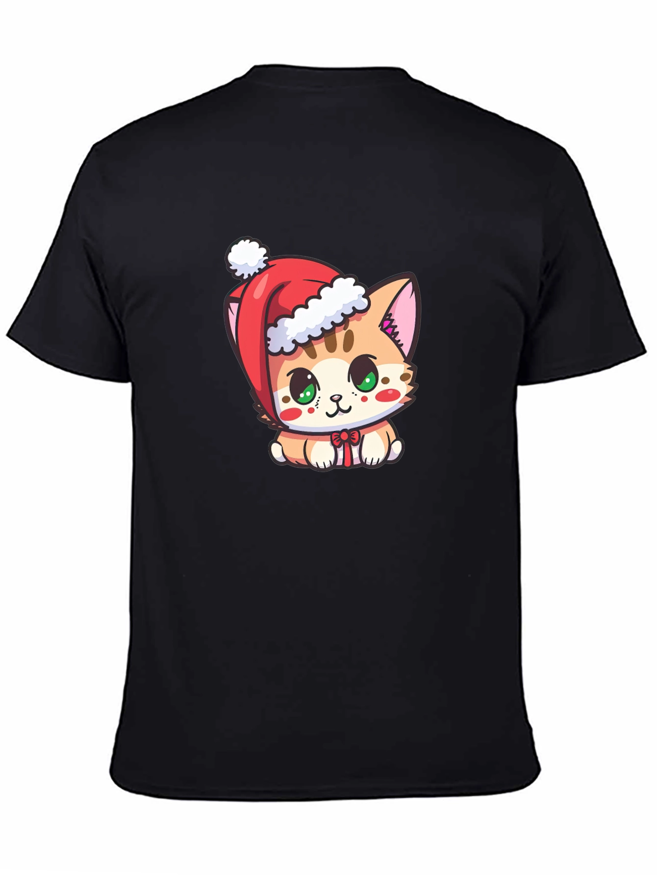 Cute Christmas Kitten Black T-Shirt
