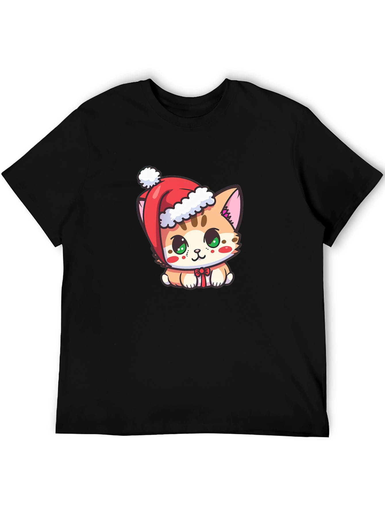 Cute Christmas Kitten Black T-Shirt