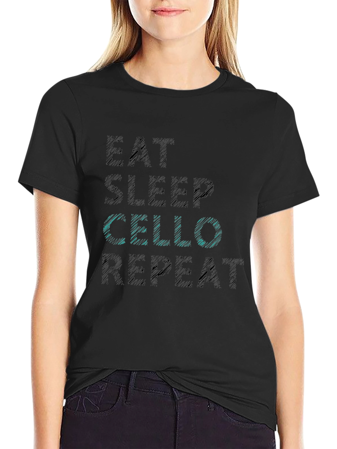 Eat Sleep Cello Repeat Black T-Shirt