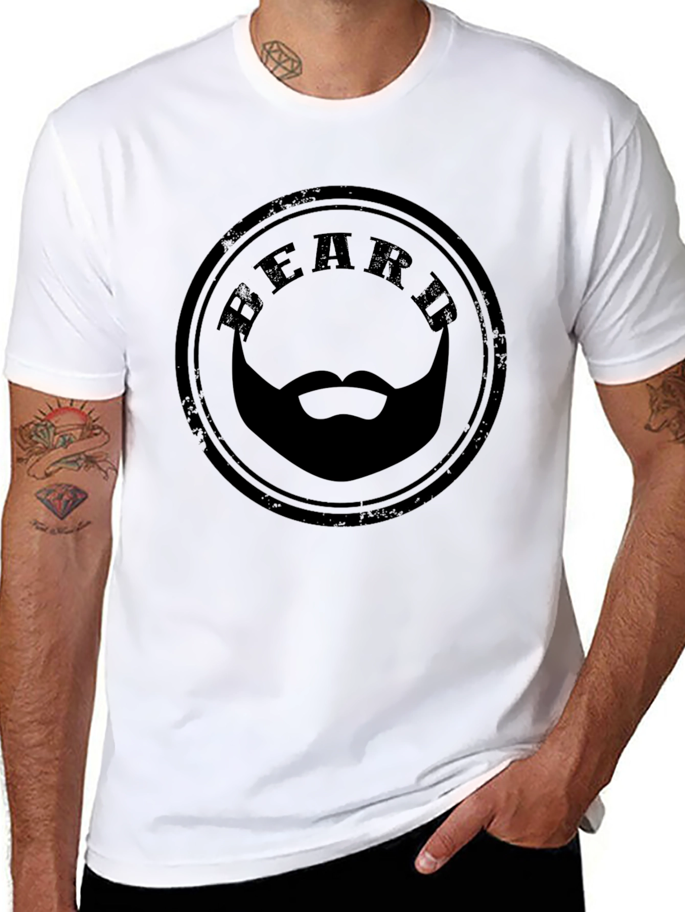 Beard Stamp T-Shirt - Mens Black Graphic Tee