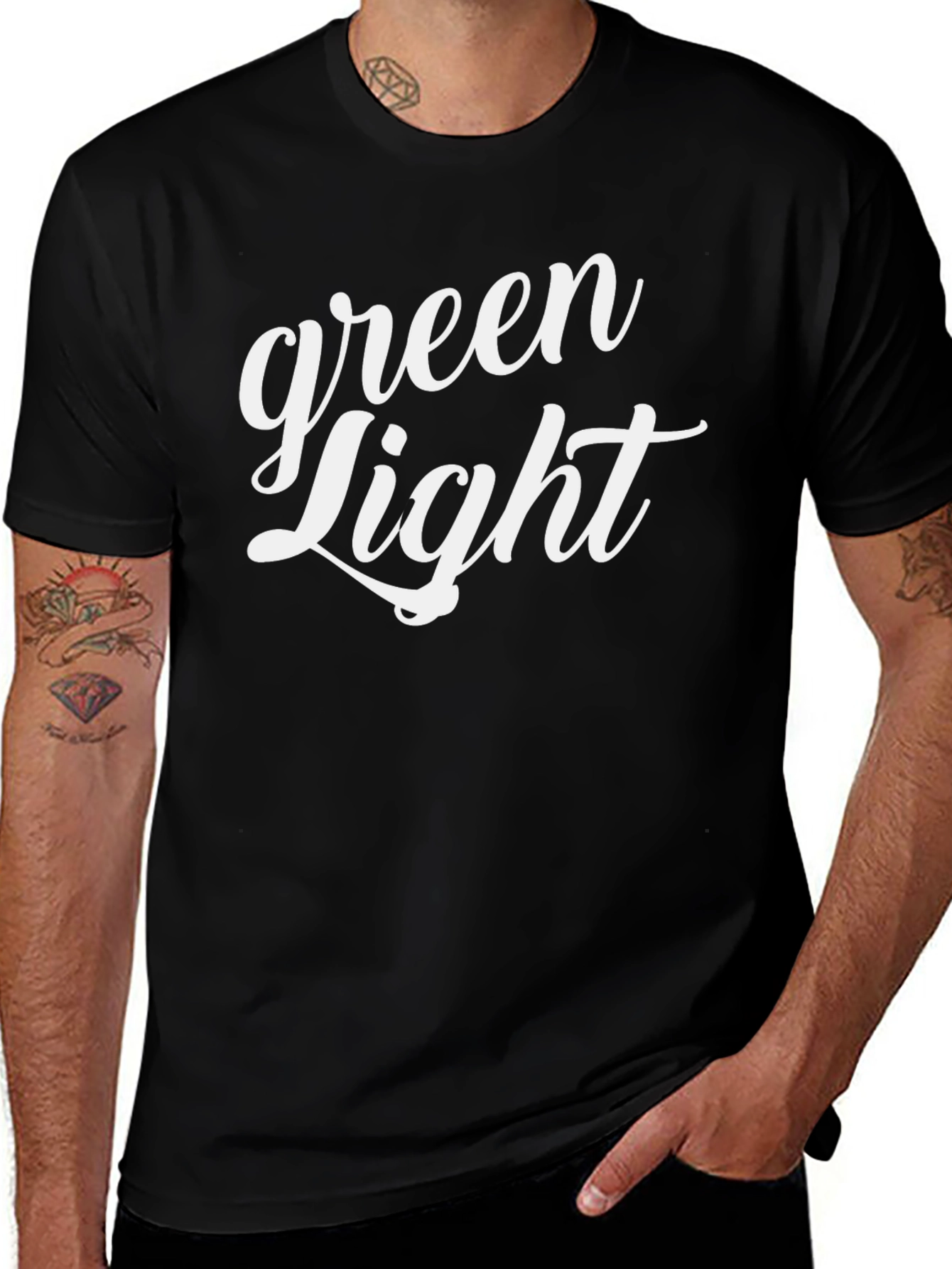 Green Light Graphic Print Black T-Shirt