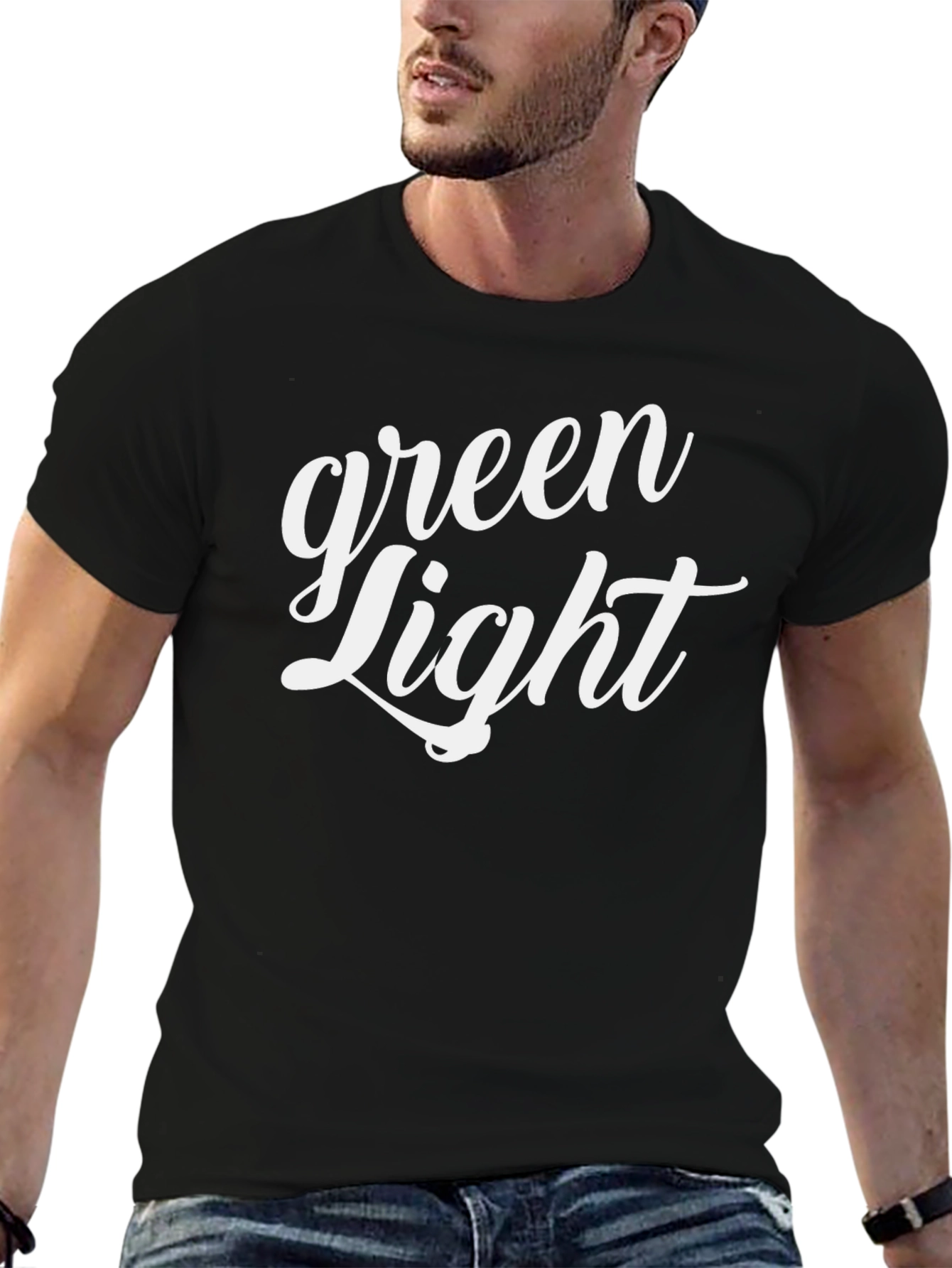 Green Light Graphic Print Black T-Shirt