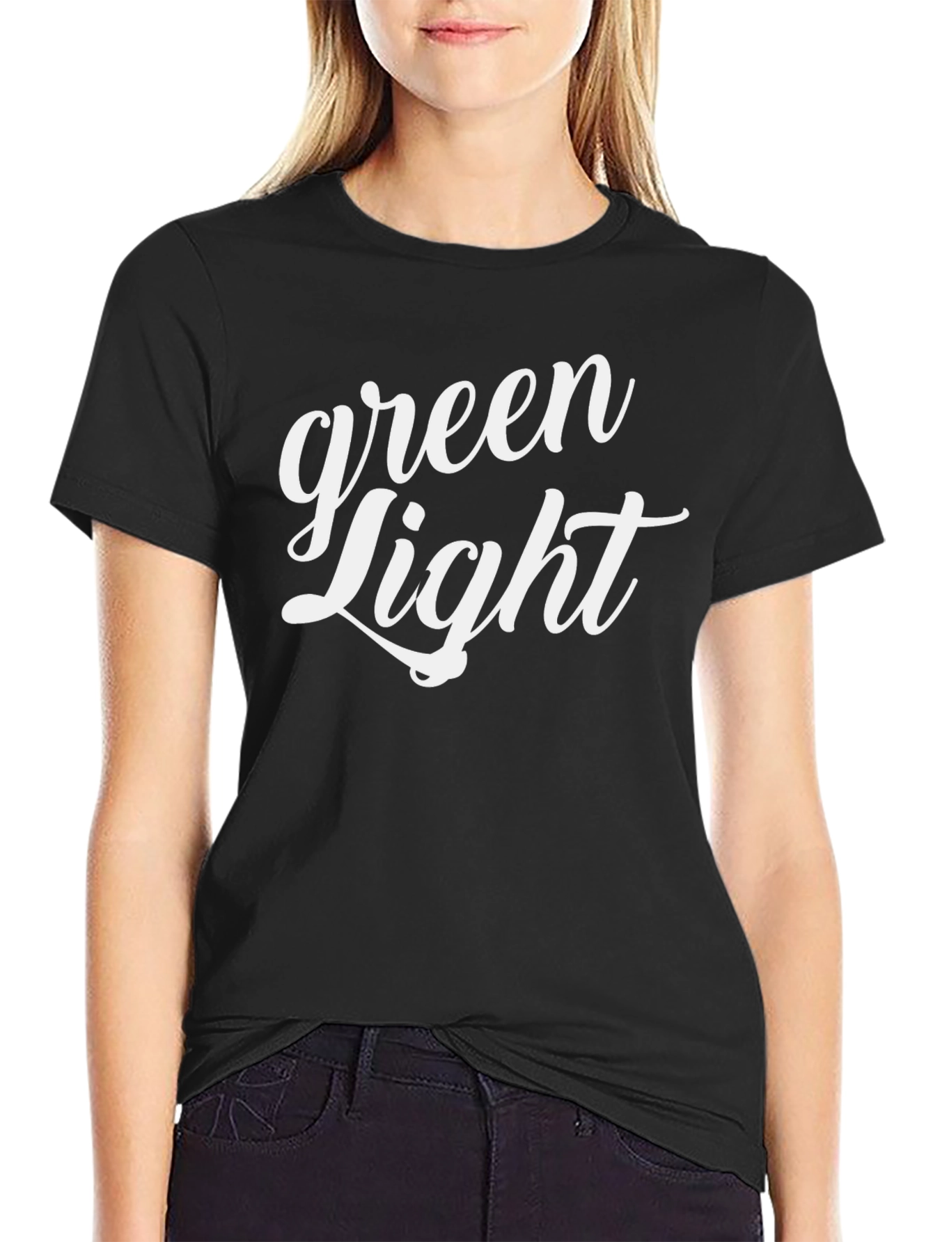 Green Light Graphic Print Black T-Shirt