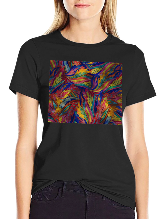 Abstract Feather Print Black T-Shirt