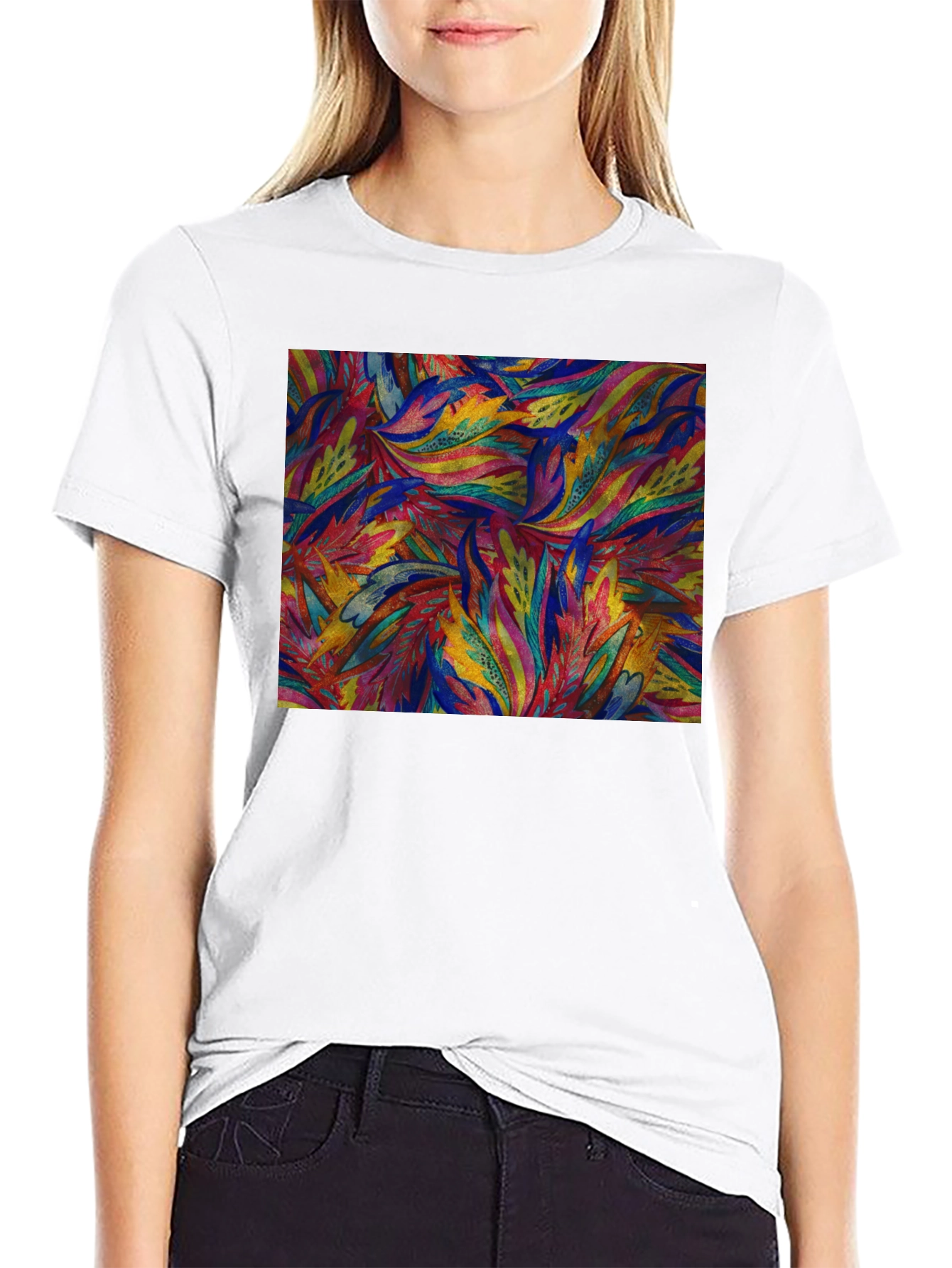 Abstract Feather Print Black T-Shirt